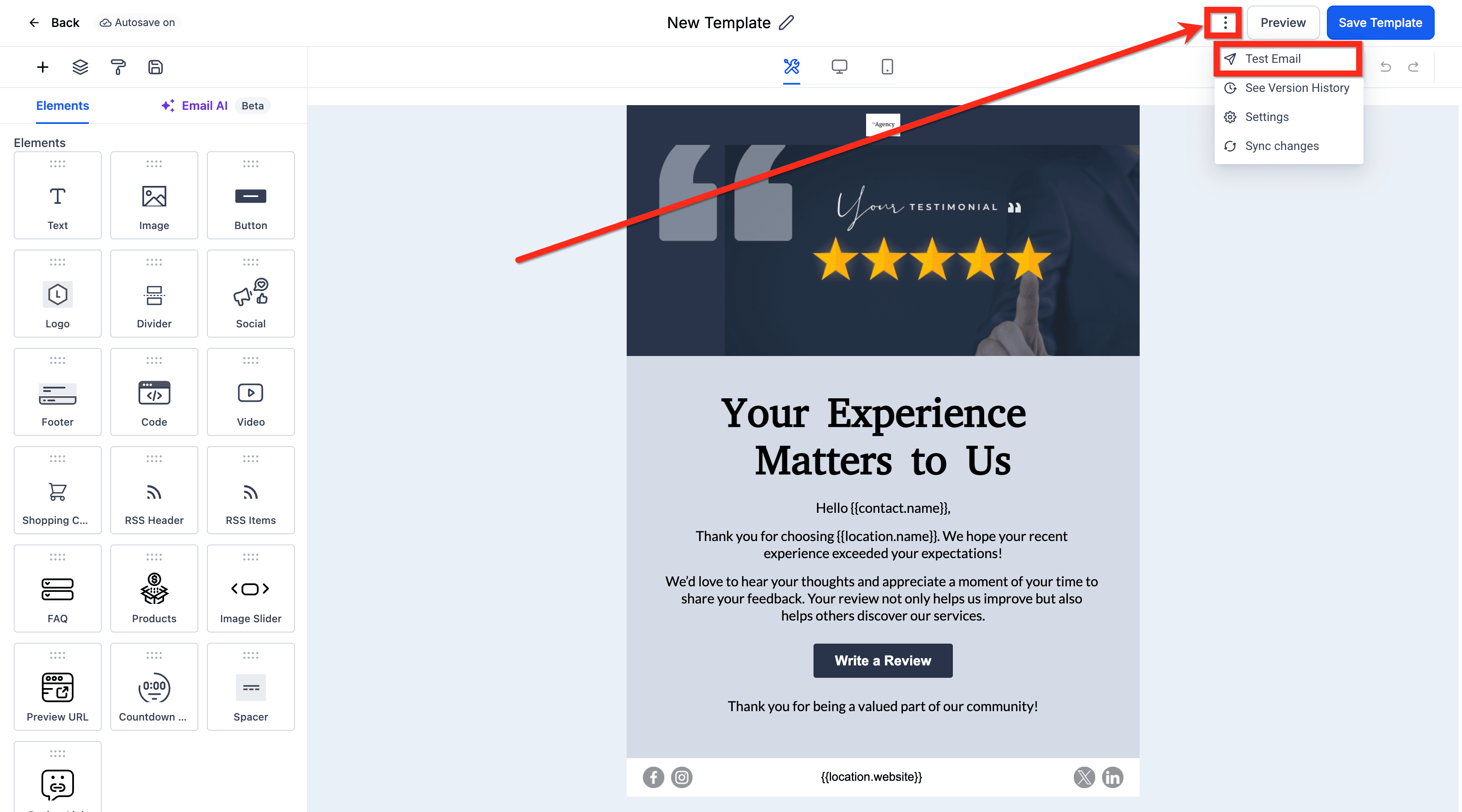 Schermata 7 — Come visualizzare l'anteprima e testare le tue Campaign/Template email
