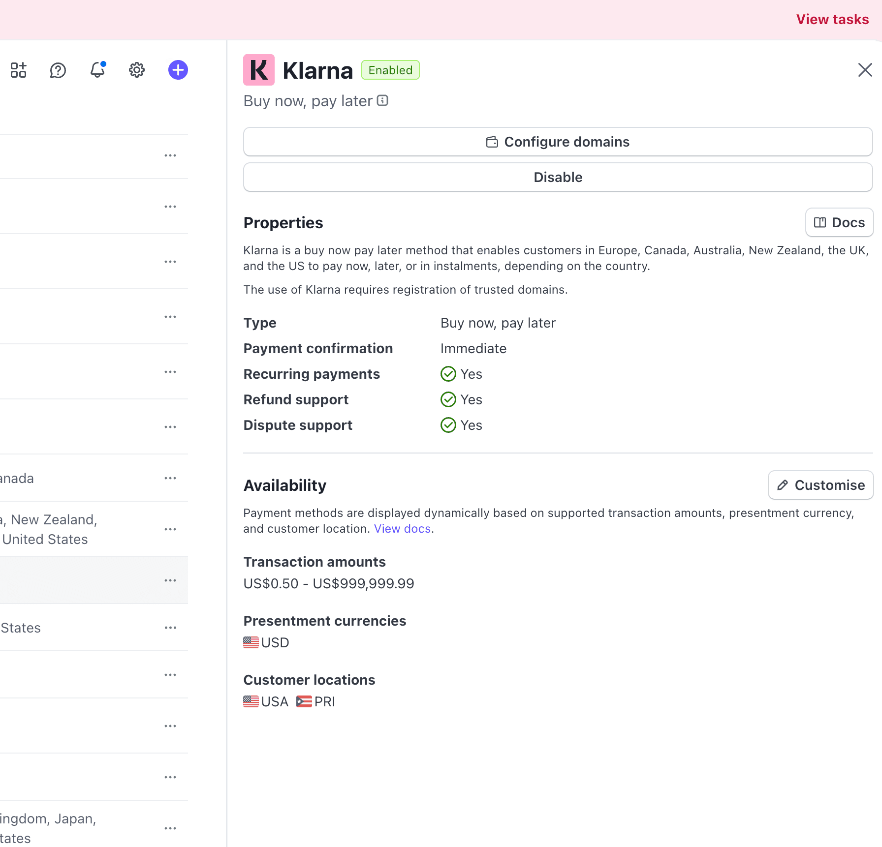 Schermata 2 — Metodi di pagamento mancanti nel checkout element di Stripe