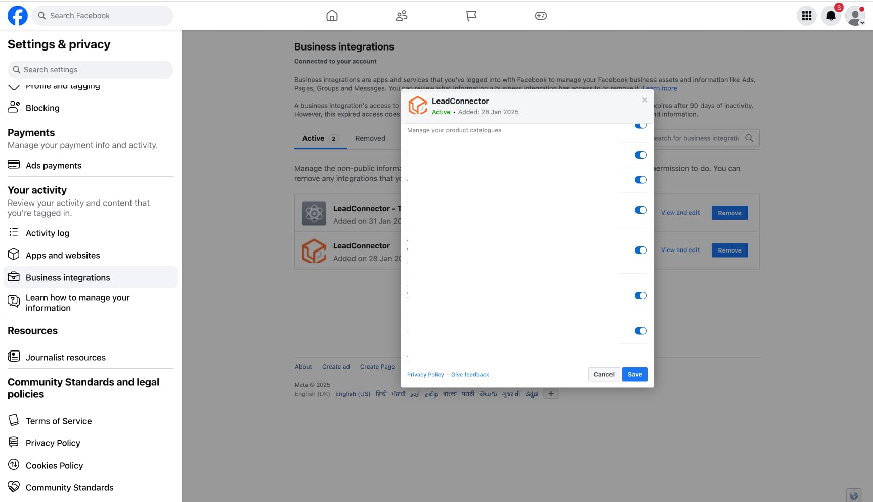 Schermata 2 — Risoluzione problemi Facebook Multi-Page