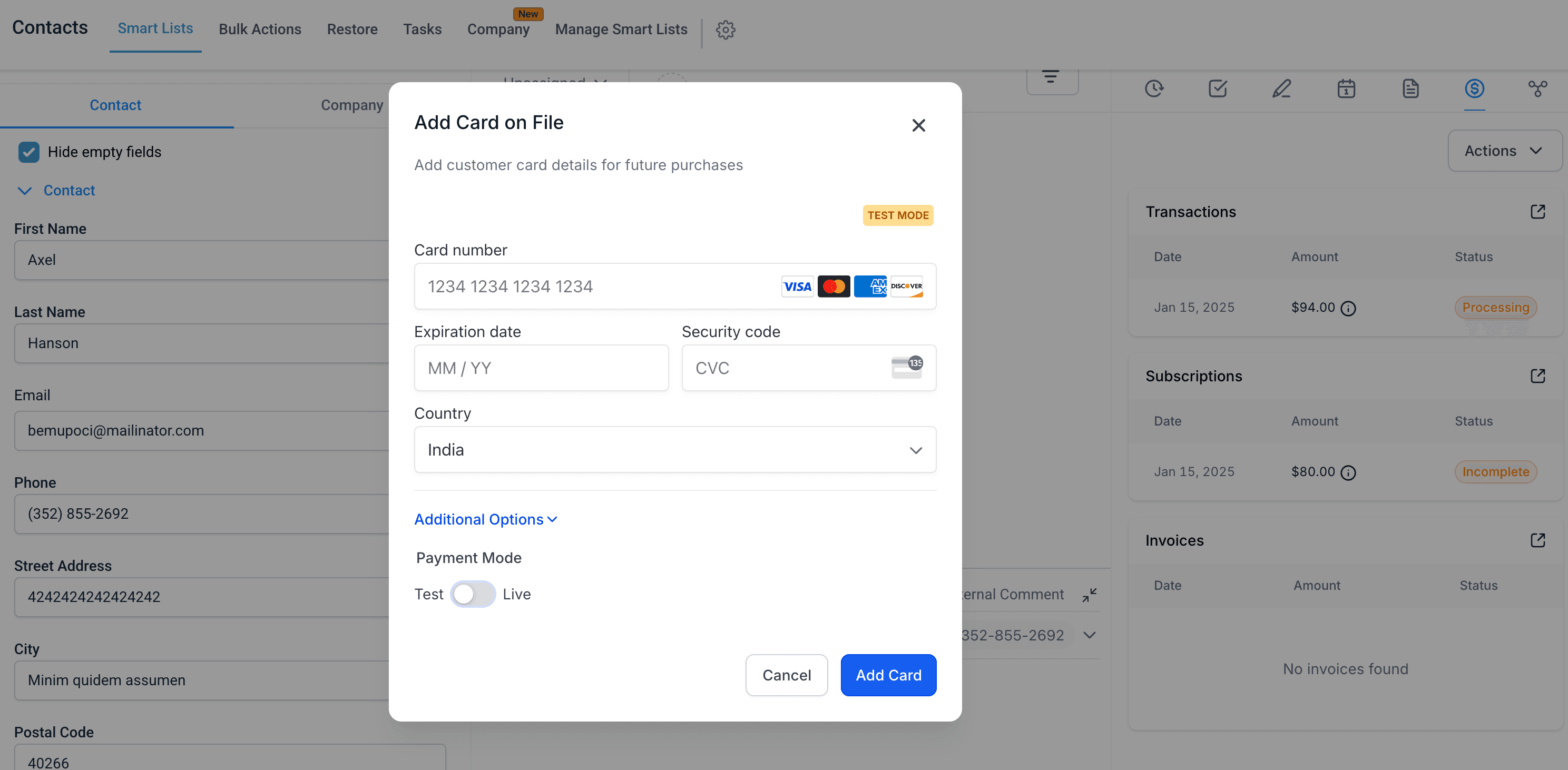 Schermata 2 — Come aggiungere e gestire le carte di pagamento dei tuoi clienti