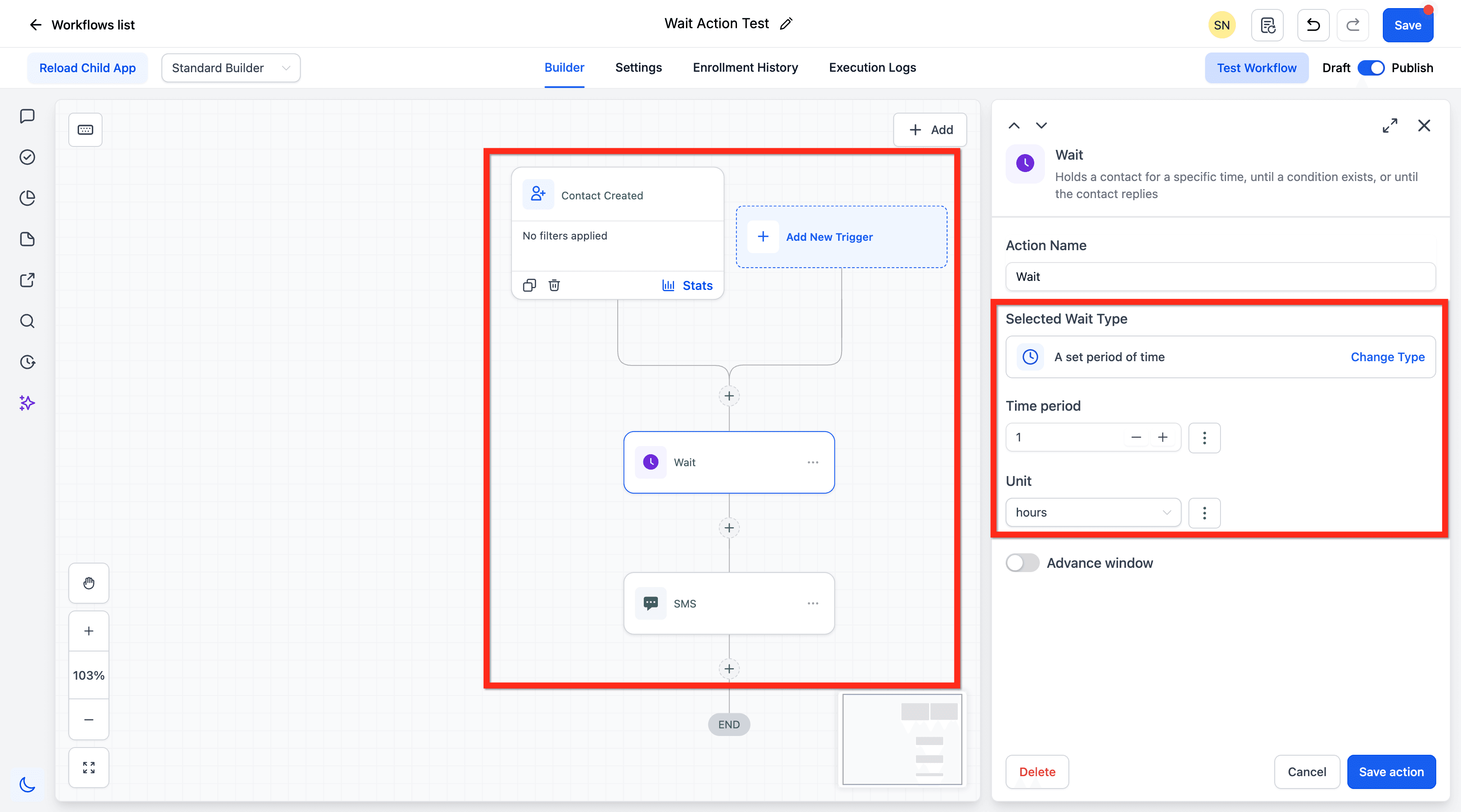 Schermata 11 — Azione Workflow - Wait