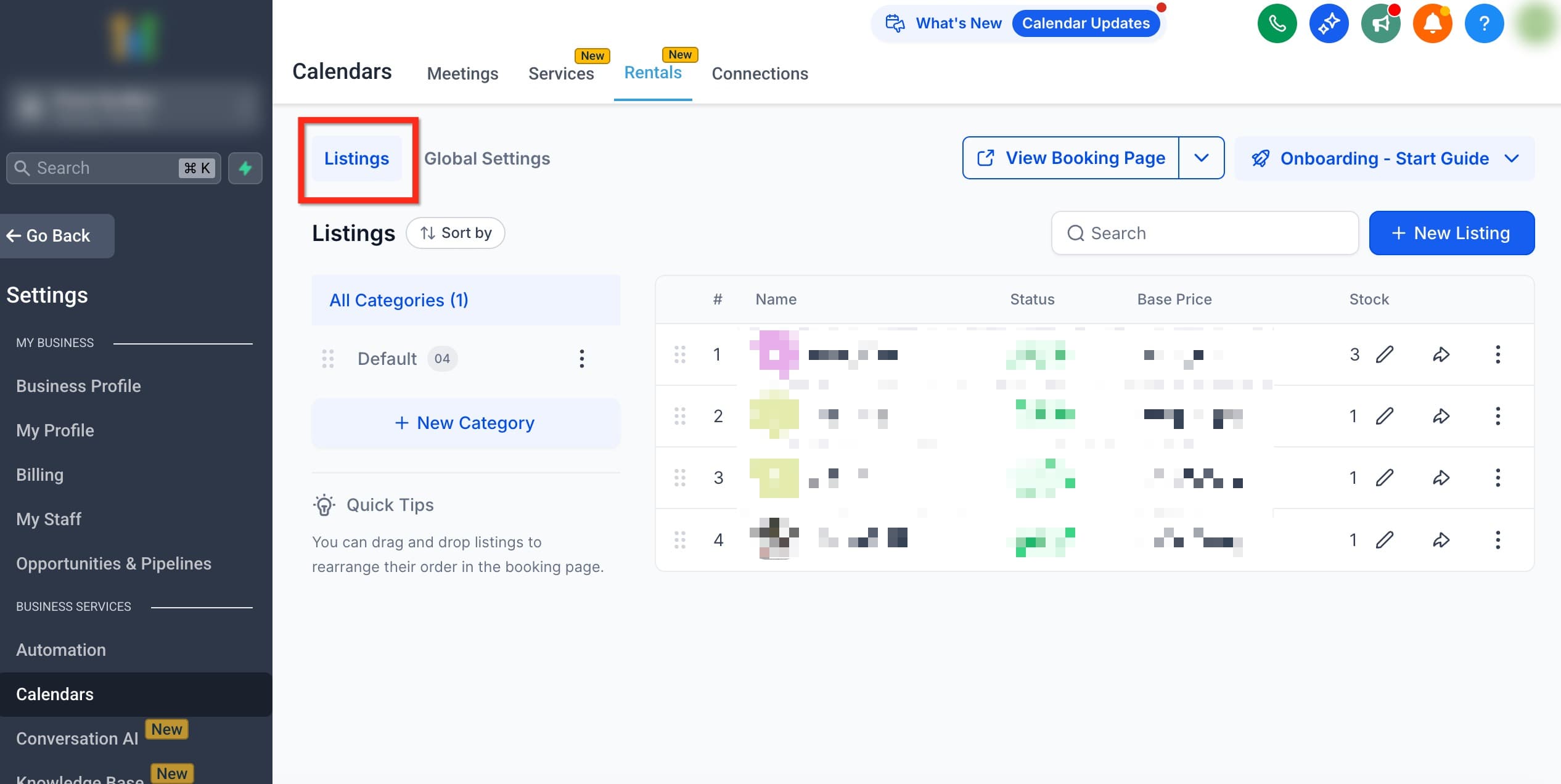 Schermata 9 — Capire Listings e Categorie
