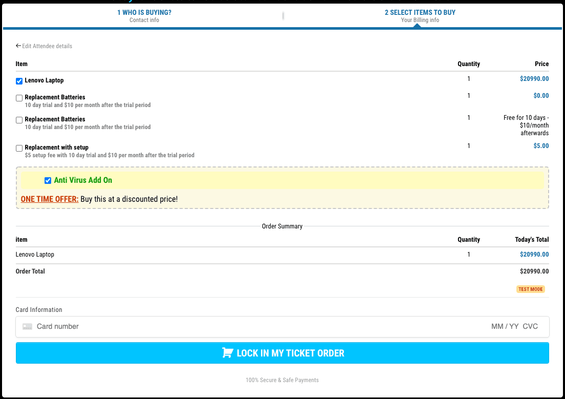 Schermata 3 — Modalità Shopping Cart nei Form d'Ordine a uno e due passi (solo Funnel V2)