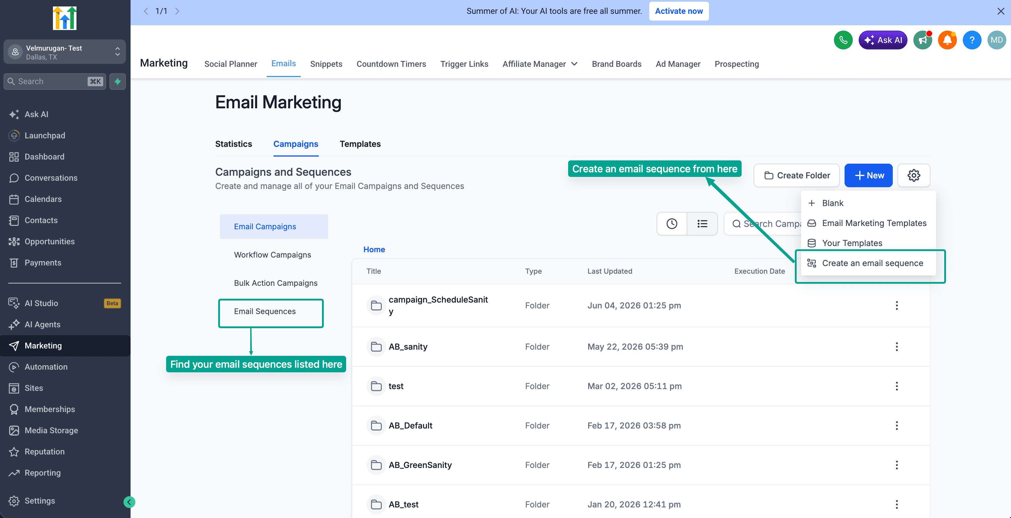 Schermata 2 — Come creare una sequenza email?