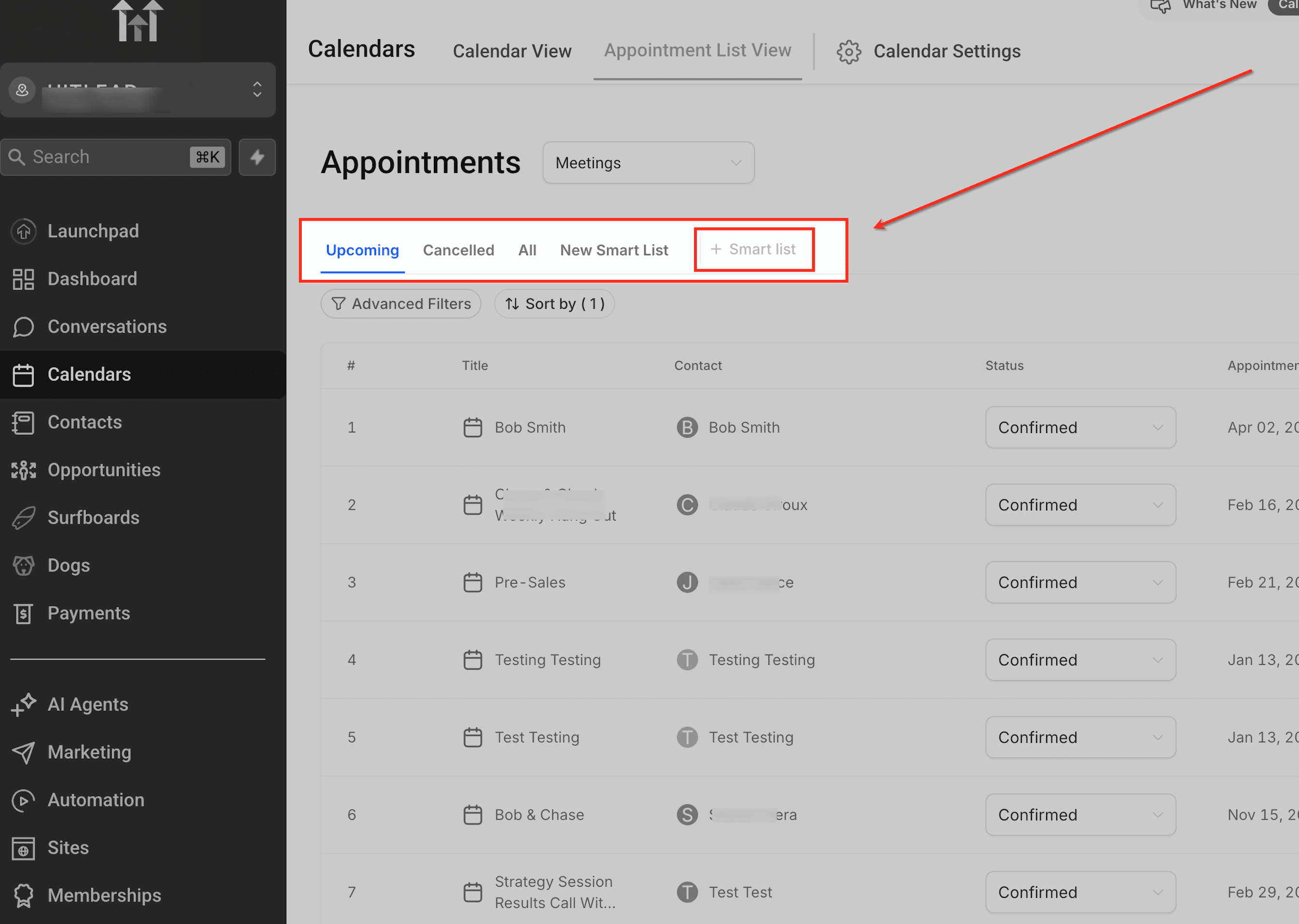 Schermata 4 — Come gestire gli appuntamenti con la Vista Lista Appuntamenti