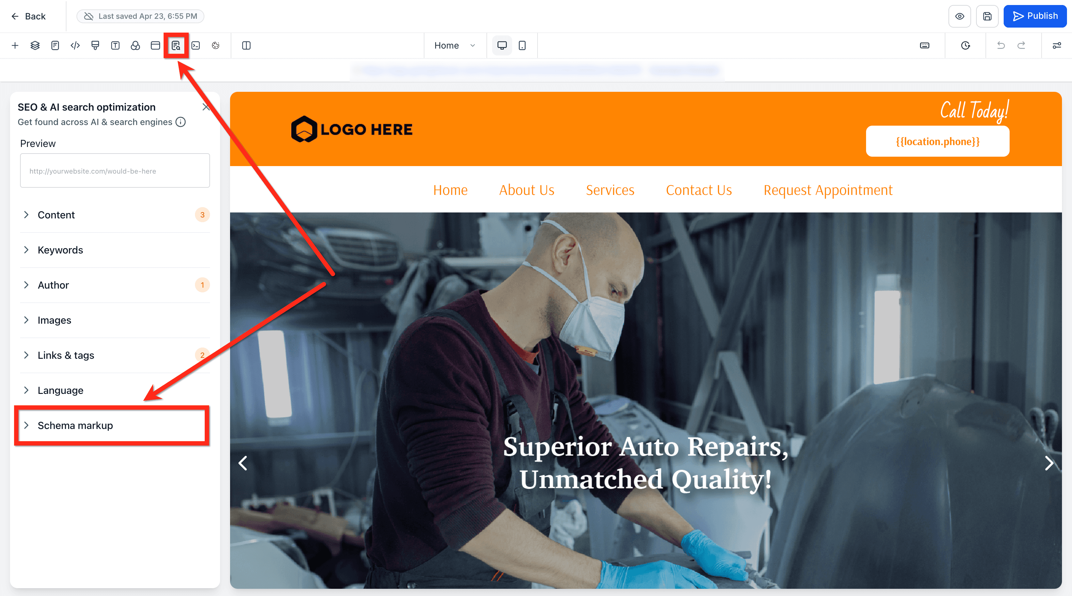 Schermata 2 — Come eliminare i Schema Markup in Funnel e Siti Web