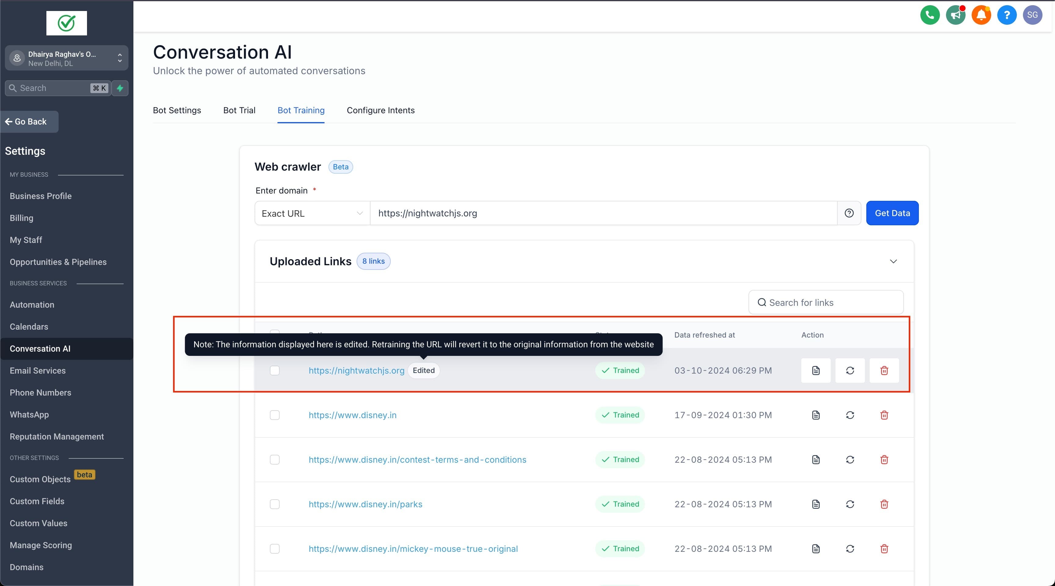 Schermata 5 — Response Info per i messaggi AI