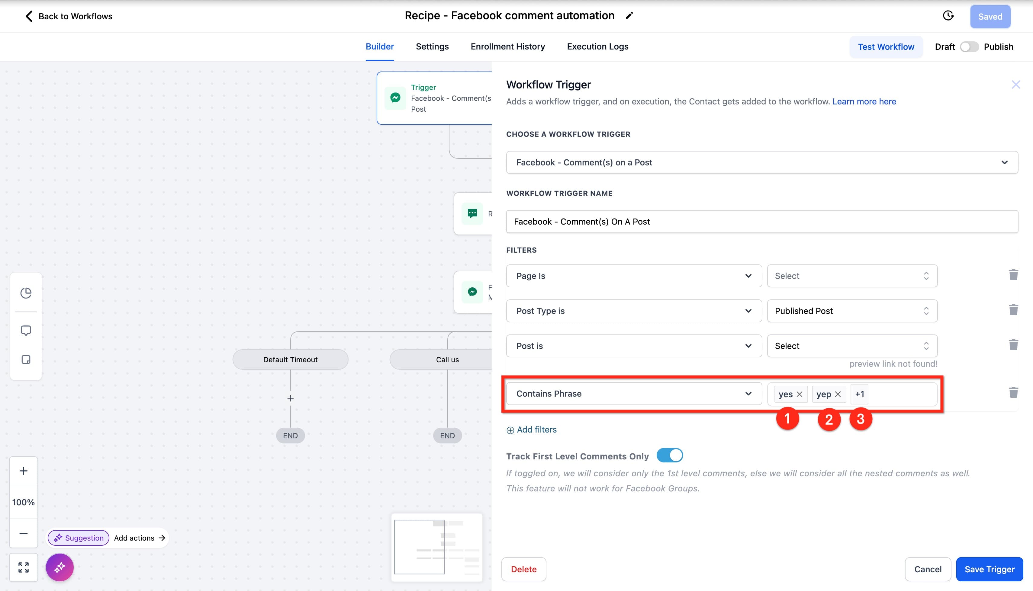 Schermata 10 — Workflow Trigger - Commenti Instagram su un Post