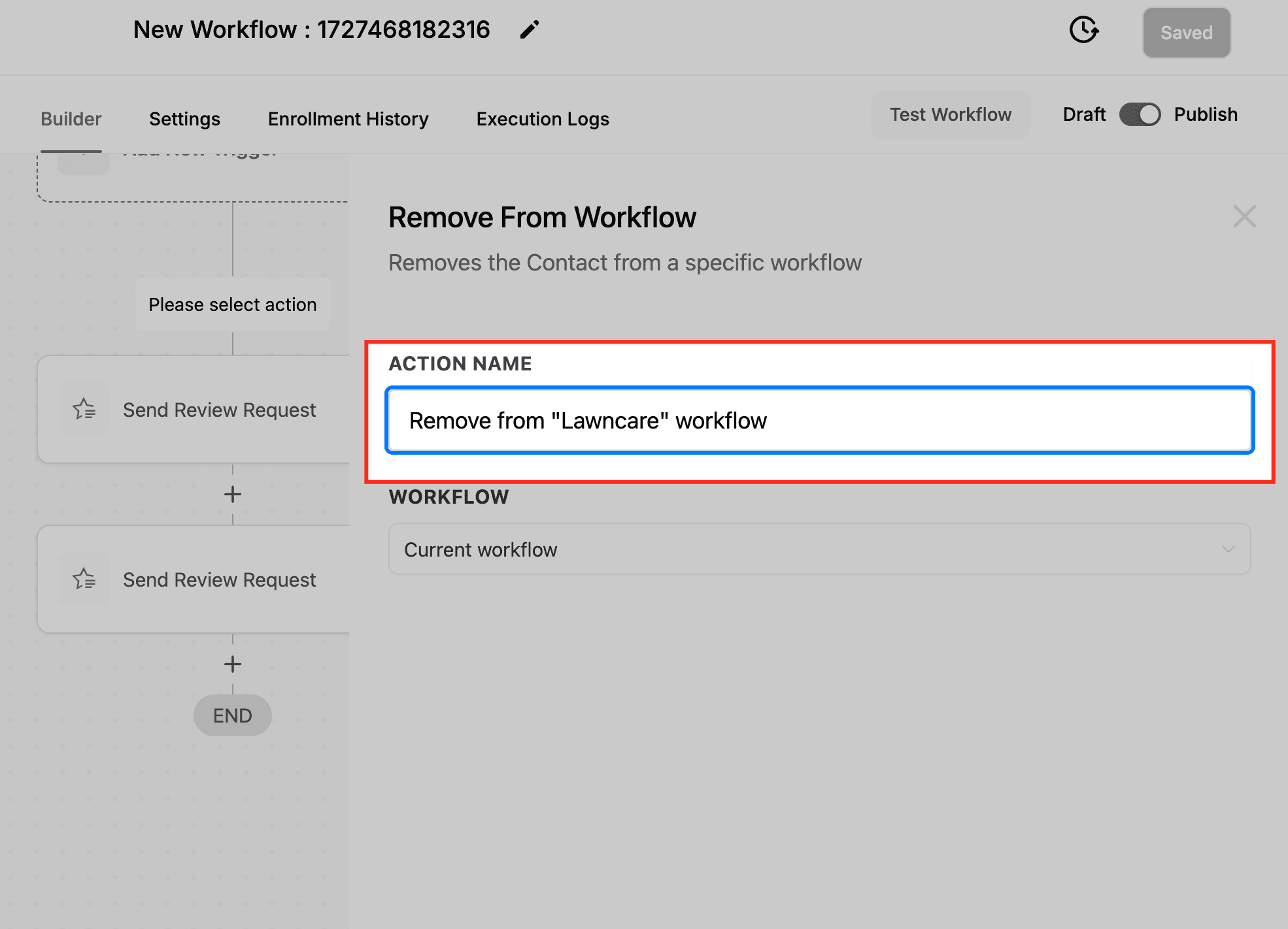 Schermata 4 — Azione Workflow - Rimuovi dal Workflow