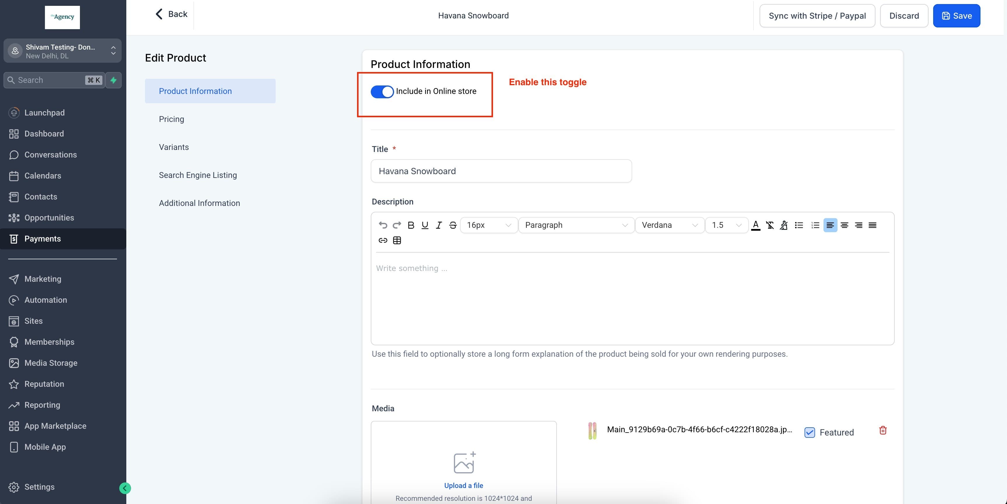 Schermata 3 — Come selezionare o filtrare i prodotti per Store Ecommerce?
