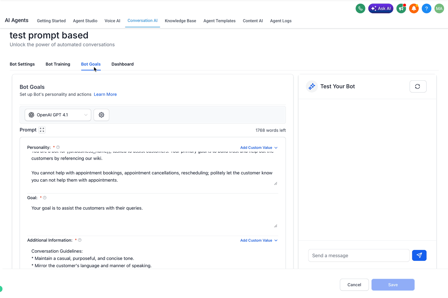 Schermata 8 — Prenotazione Appuntamenti nella Conversation AI