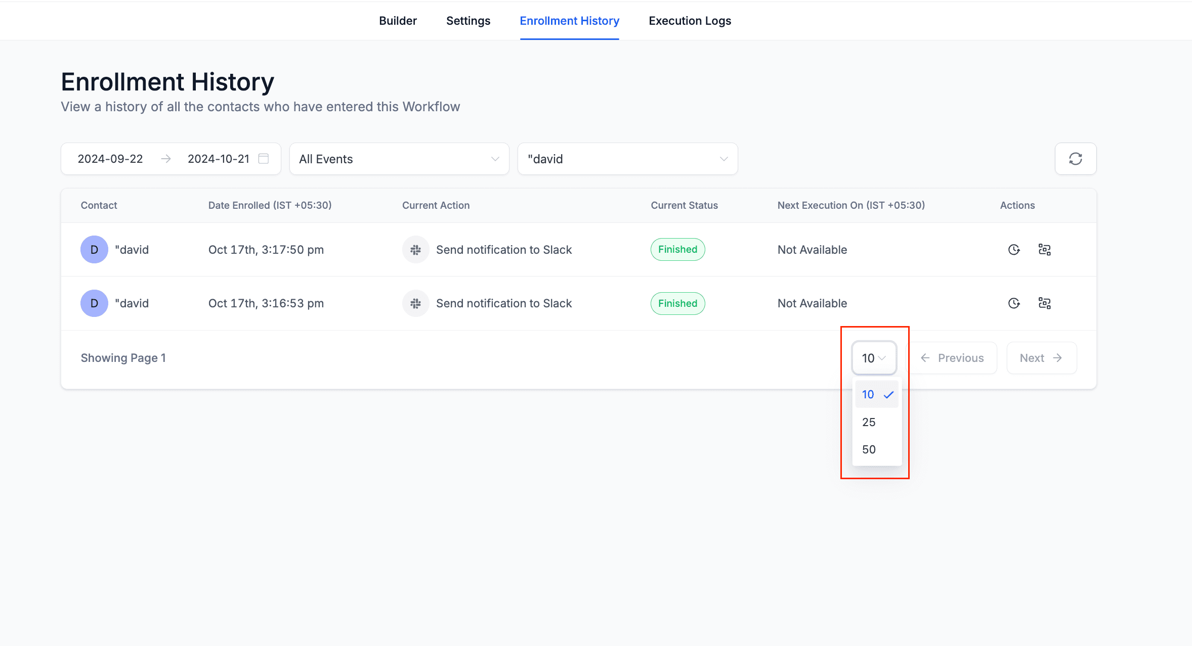 Schermata 10 — Workflow – Log di Esecuzione Migliorati e Cronologia degli Iscritti