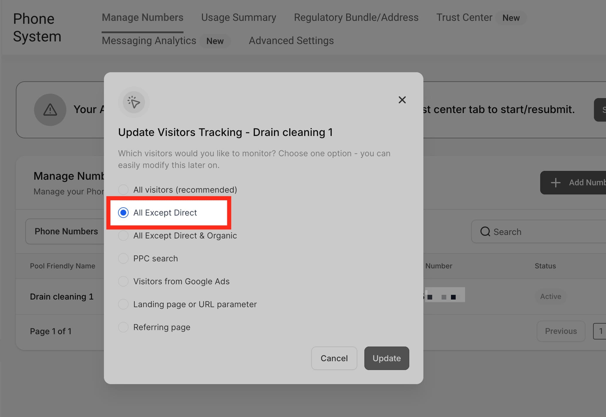 Schermata 41 — Come configurare il Call Tracking (Number Pool)