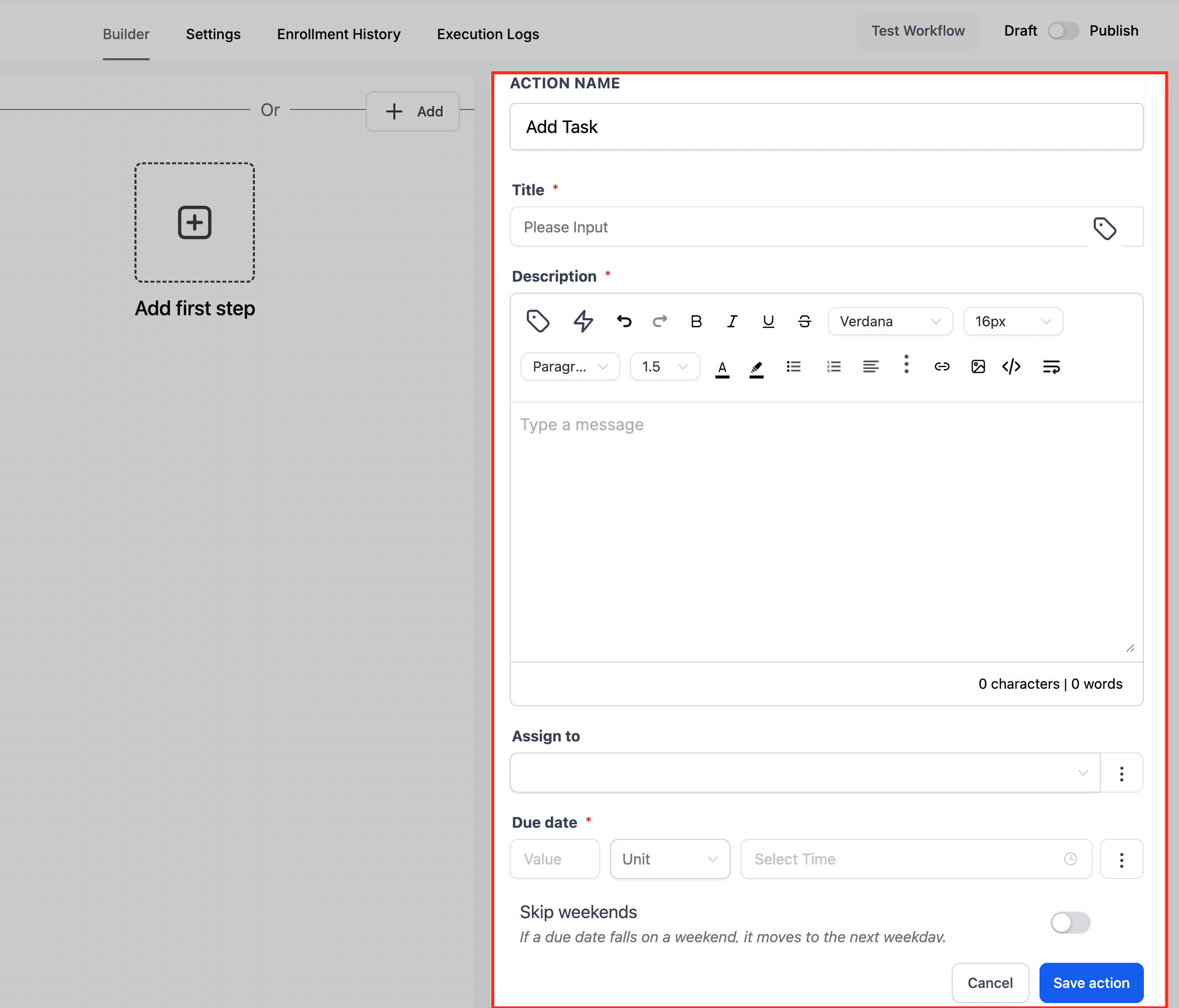 Schermata 1 — Azione Workflow - Add Task