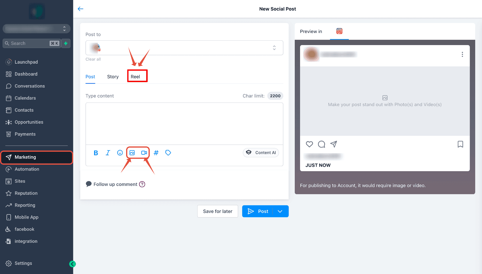 Schermata 1 — Guida alla Pubblicazione di Instagram Reels con il Social Planner