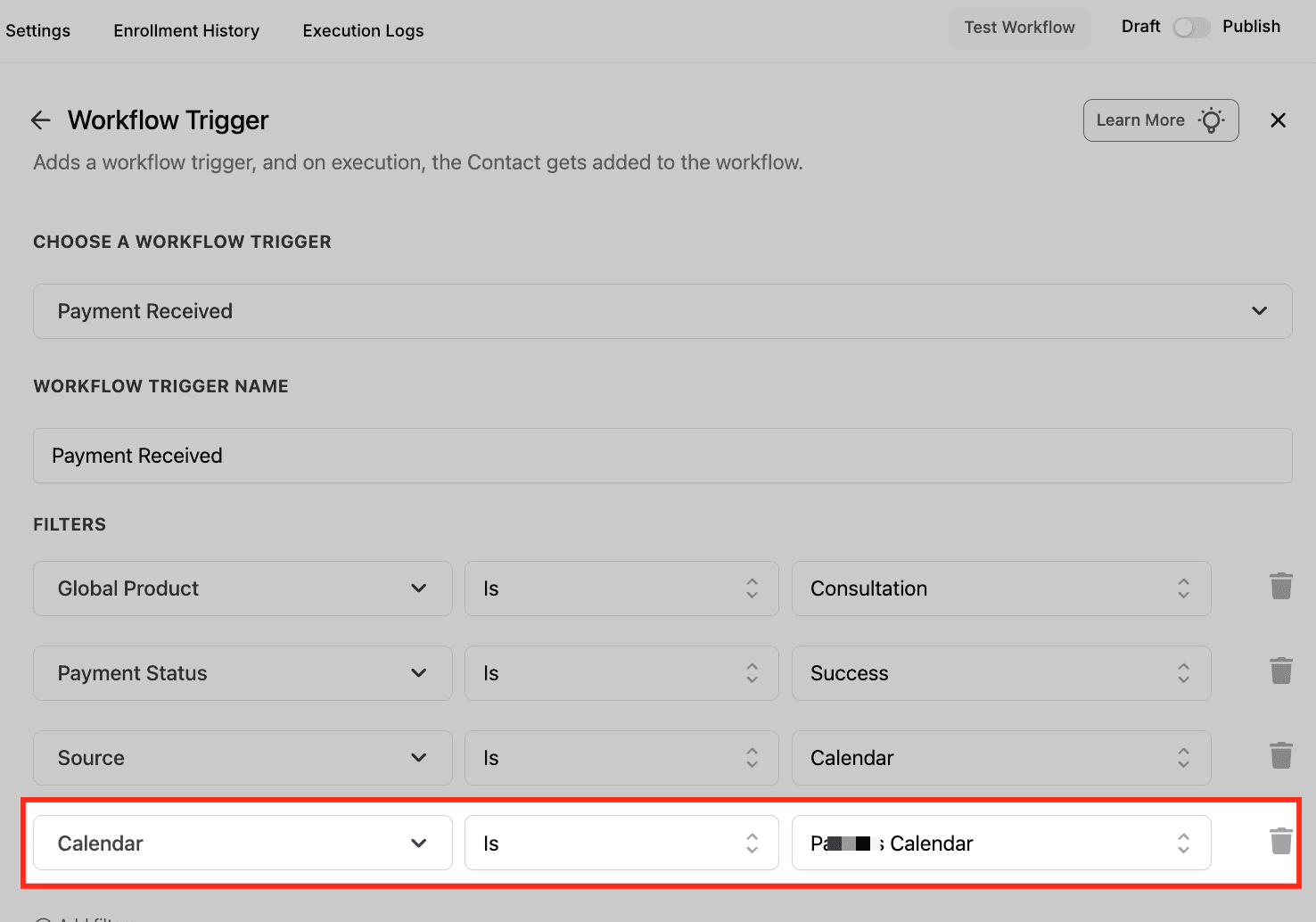 Schermata 9 — Workflow Trigger - Payment Received