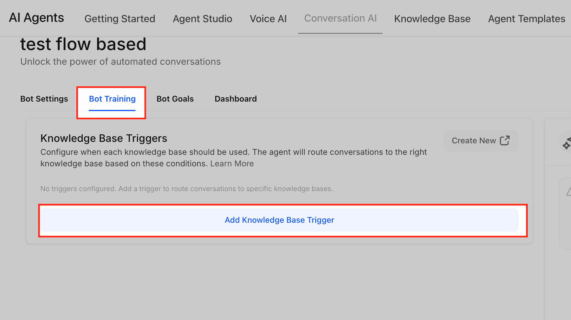Schermata 4 — Come usare i Trigger della Knowledge Base in Conversation AI