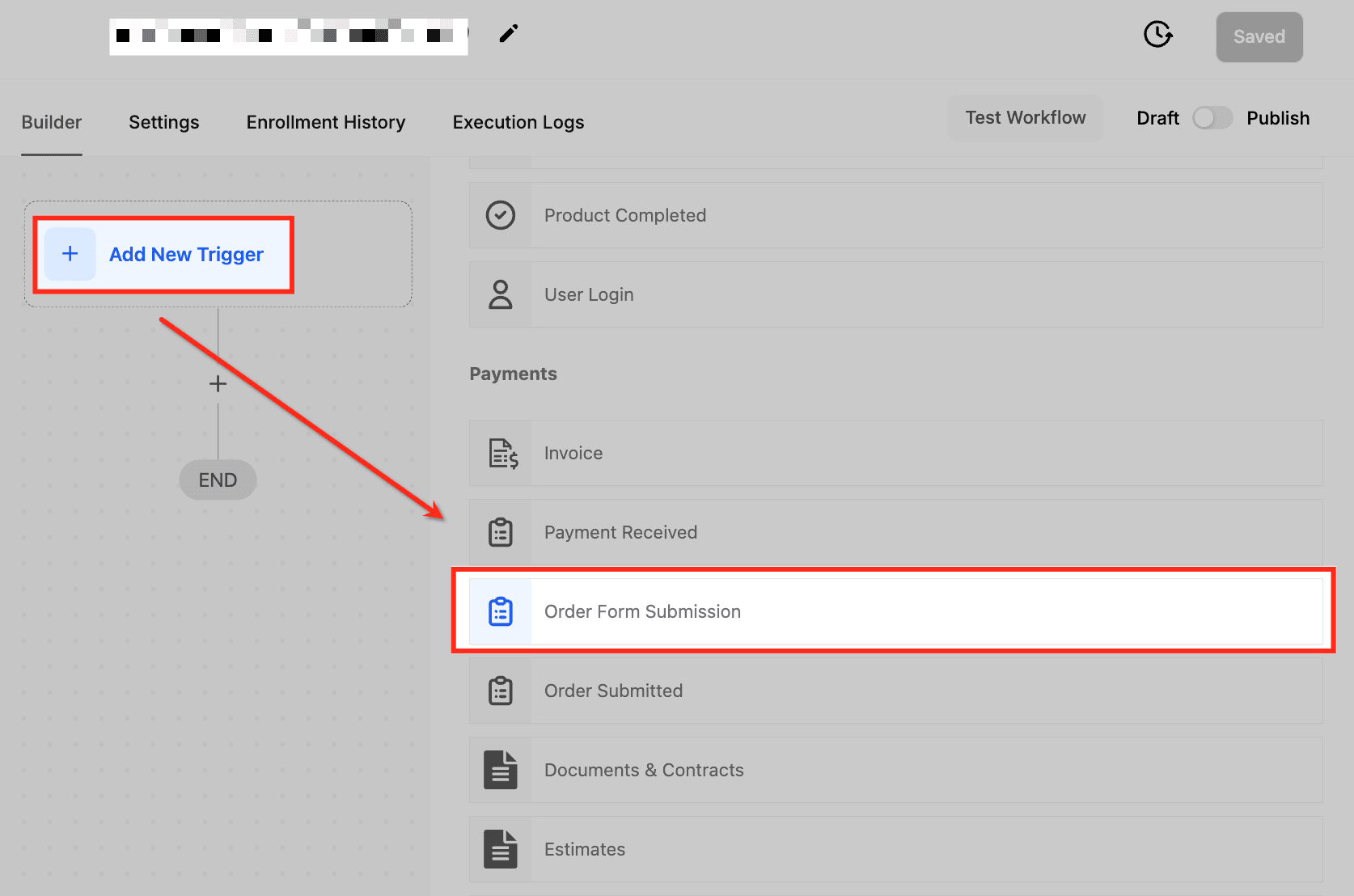 Schermata 1 — Workflow Trigger - Invio del Form d'Ordine