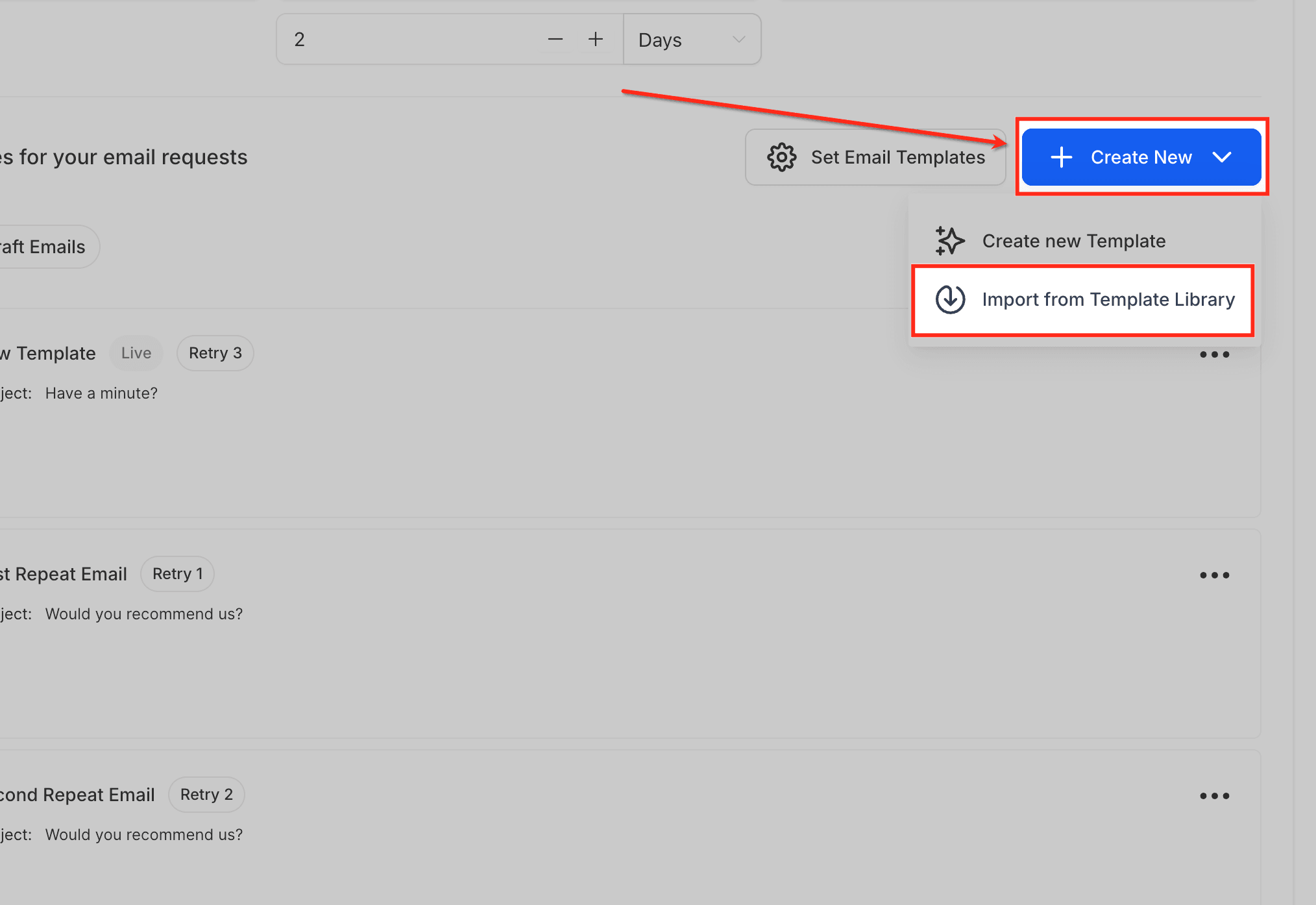 Schermata 2 — Come usare la Libreria di Template per creare email brandizzate di richiesta recensione