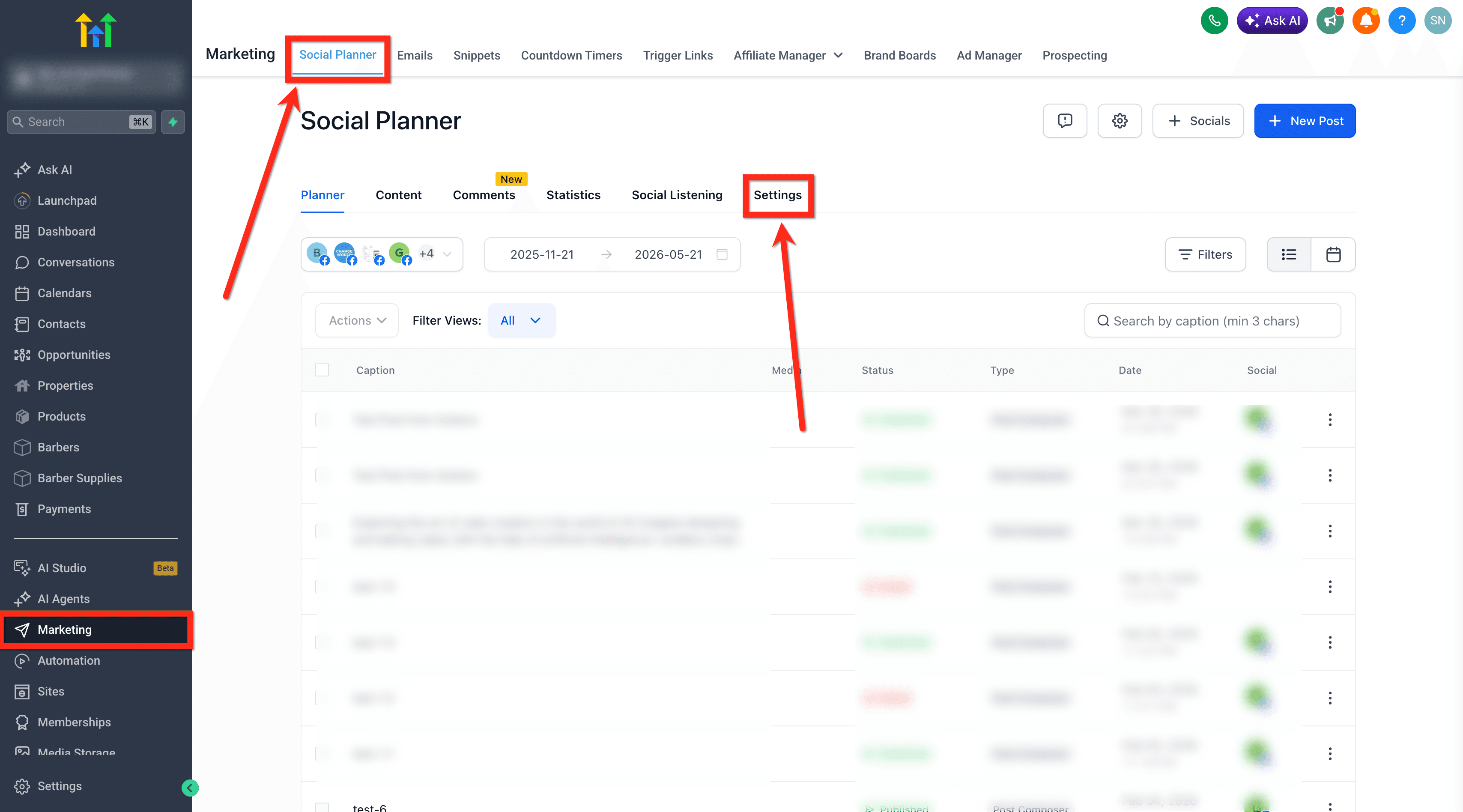 Schermata 3 — Social Planner - Sincronizzazione Post Facebook