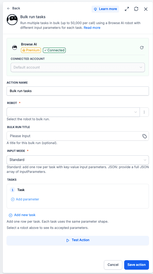 Schermata 5 — Browse AI - Azioni e Trigger nei Workflow