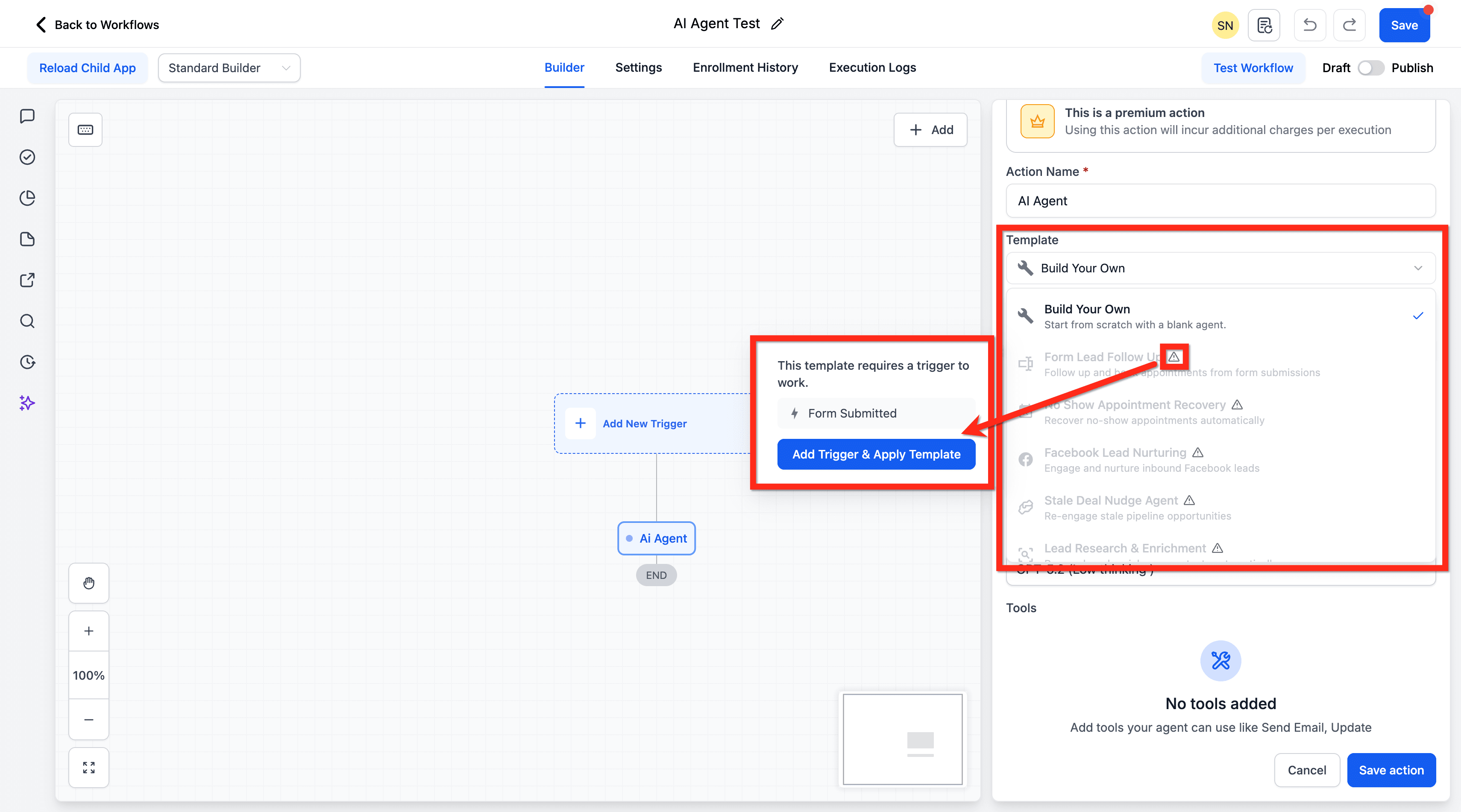 Schermata 2 — Azione Workflow - AI Agent