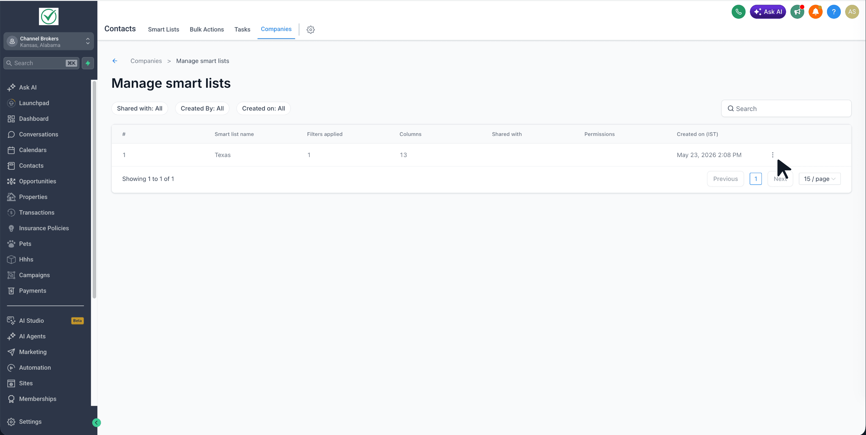 Schermata 9 — Smart List nelle Aziende