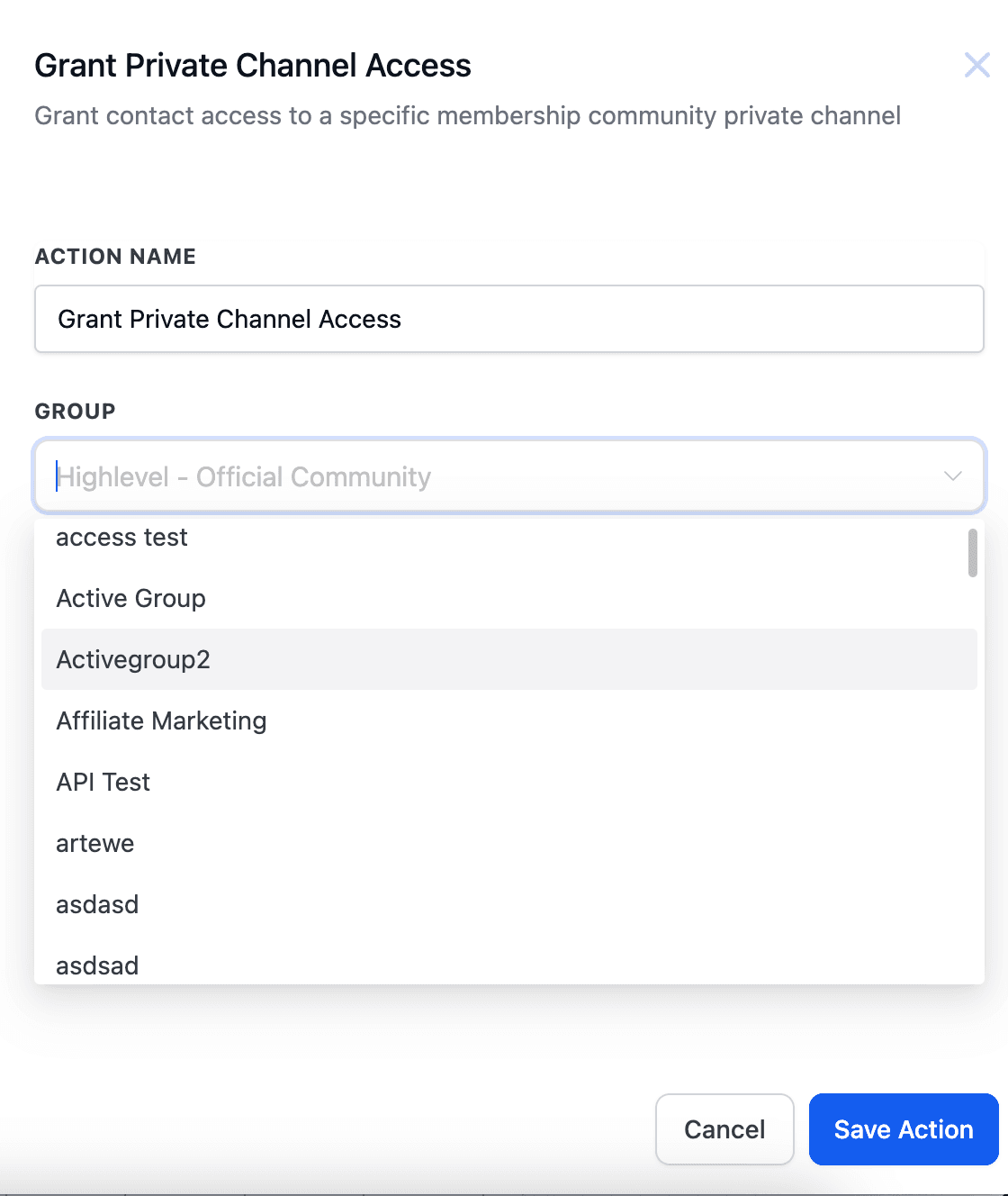 Schermata 1 — Workflow Trigger & Action - Concedi/Revoca Accesso a Canale Privato