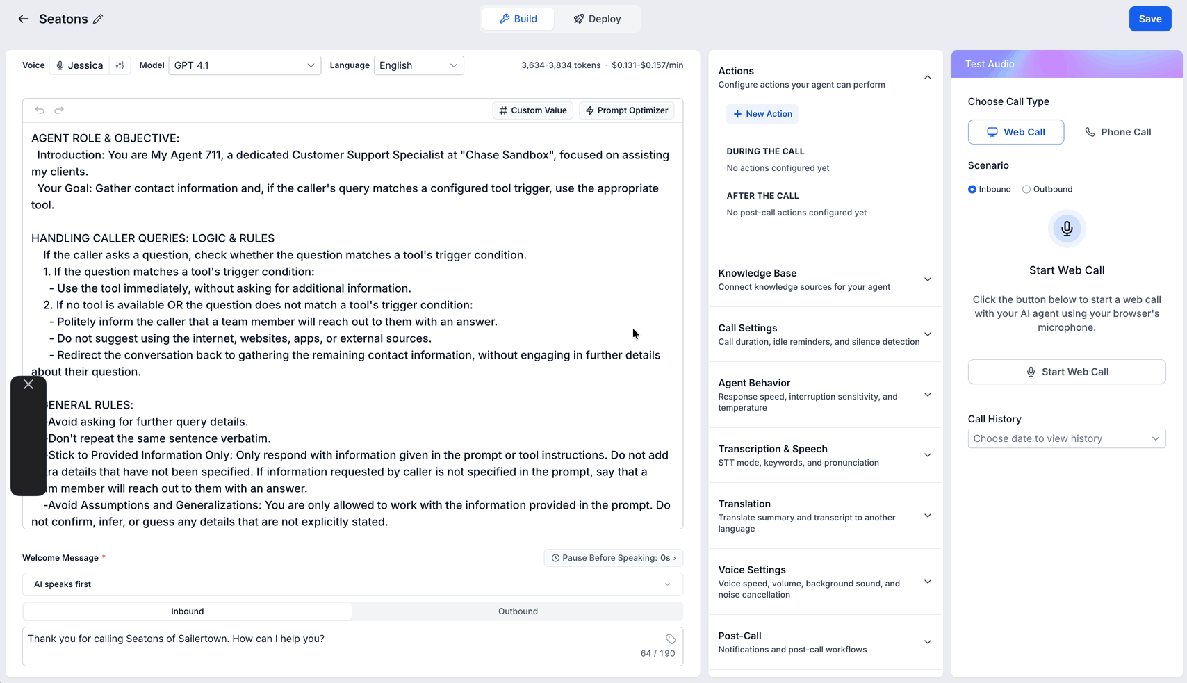 Schermata 3 — Come testare gli agenti Voice AI