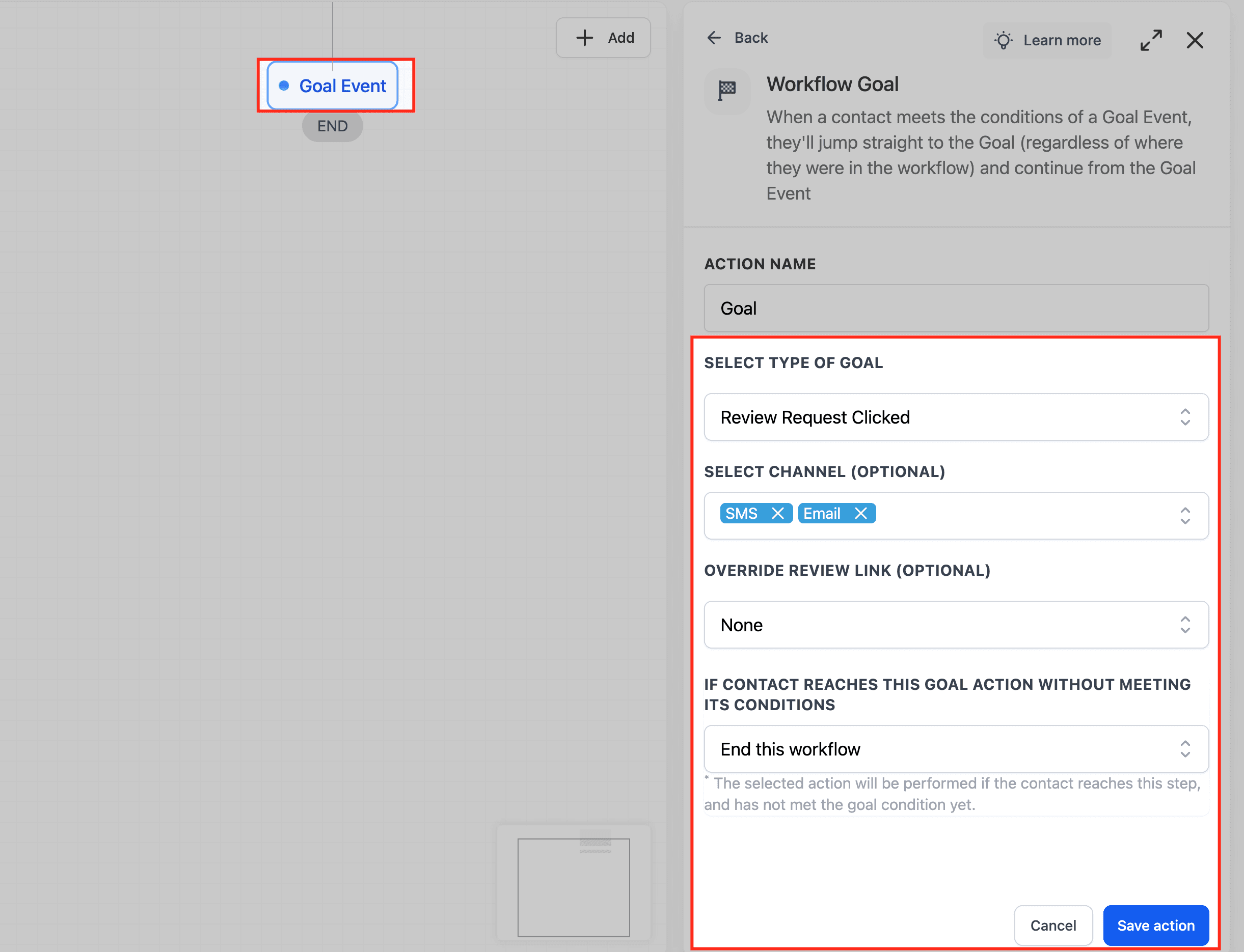 Schermata 5 — Azione Workflow - Goal Event