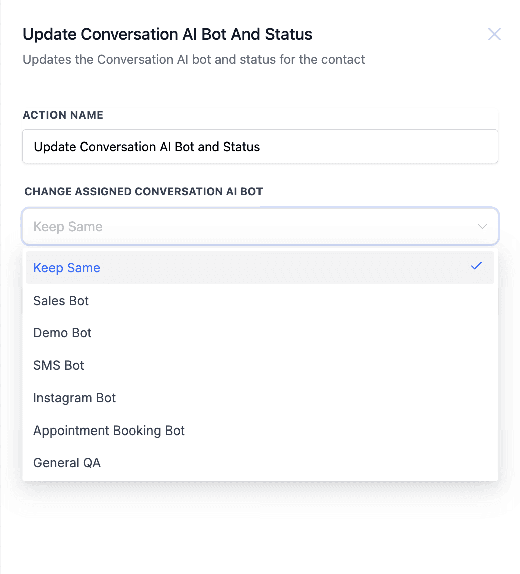 Schermata 9 — Azione Workflow - Aggiorna Bot e Stato della Conversazione AI