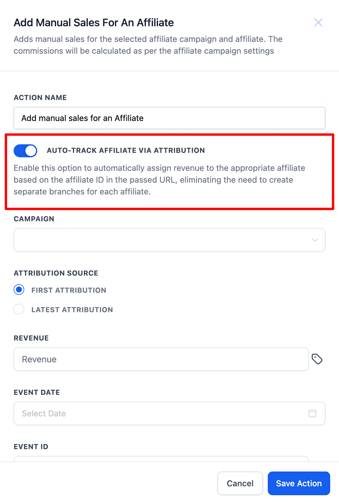 Schermata 2 — Automatizzare le commissioni affiliate con l'azione Workflow 'Add Manual Sales For An Affiliate'