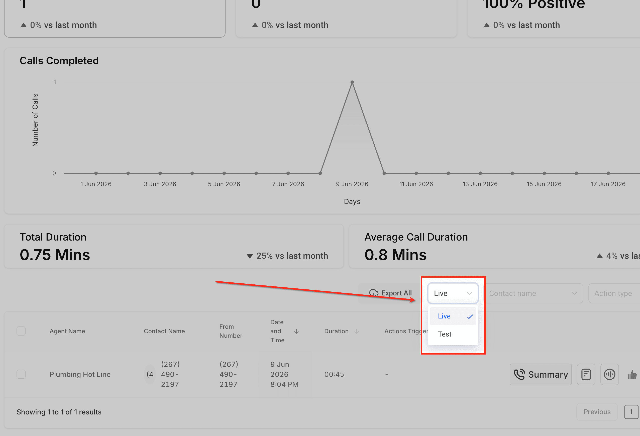 Schermata 5 — Come Visualizzare i Log delle Chiamate di Test nella Dashboard Voice AI