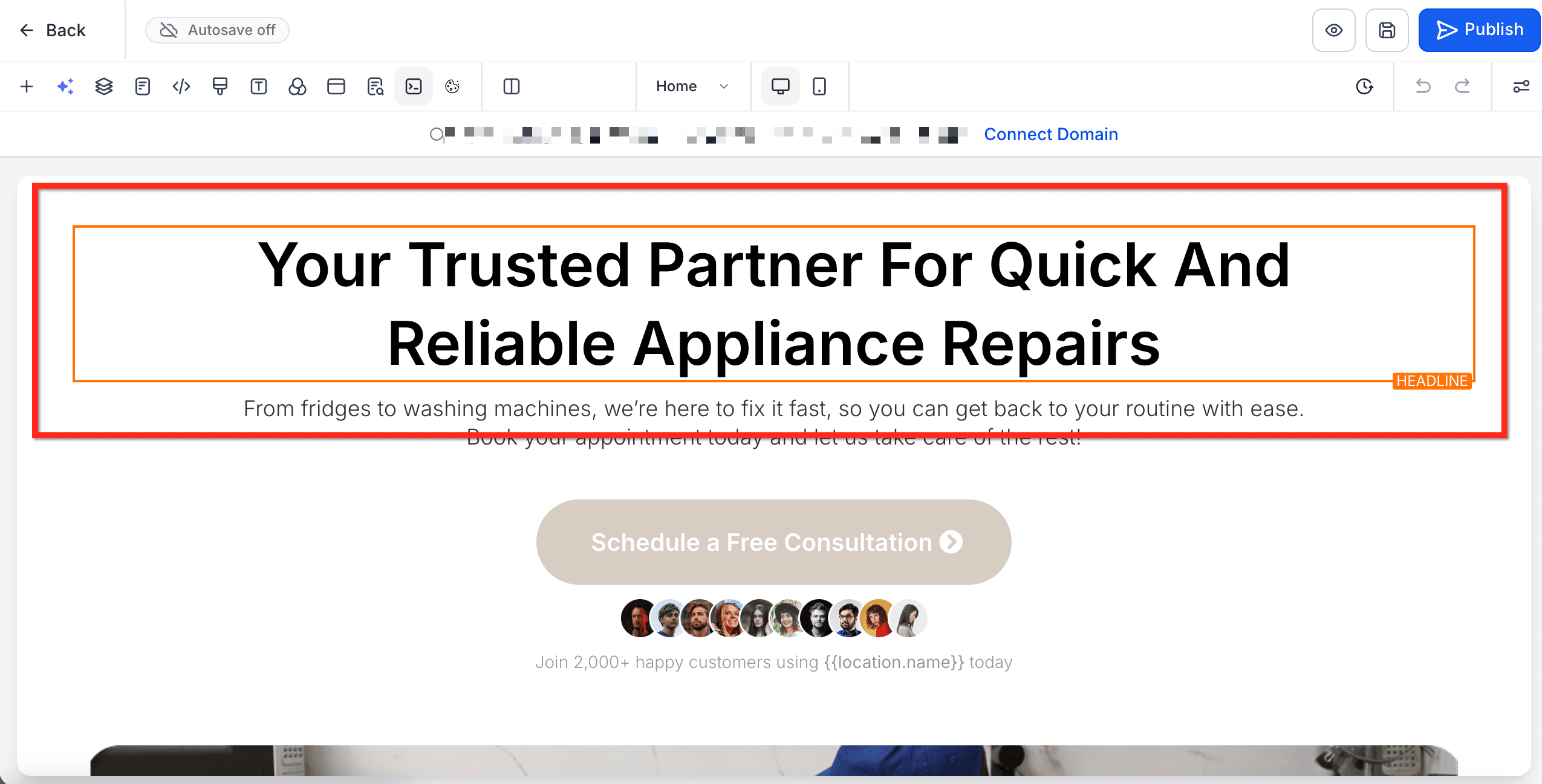 Schermata 2 — Controlli Altezza e Larghezza per gli Elementi del Page Builder
