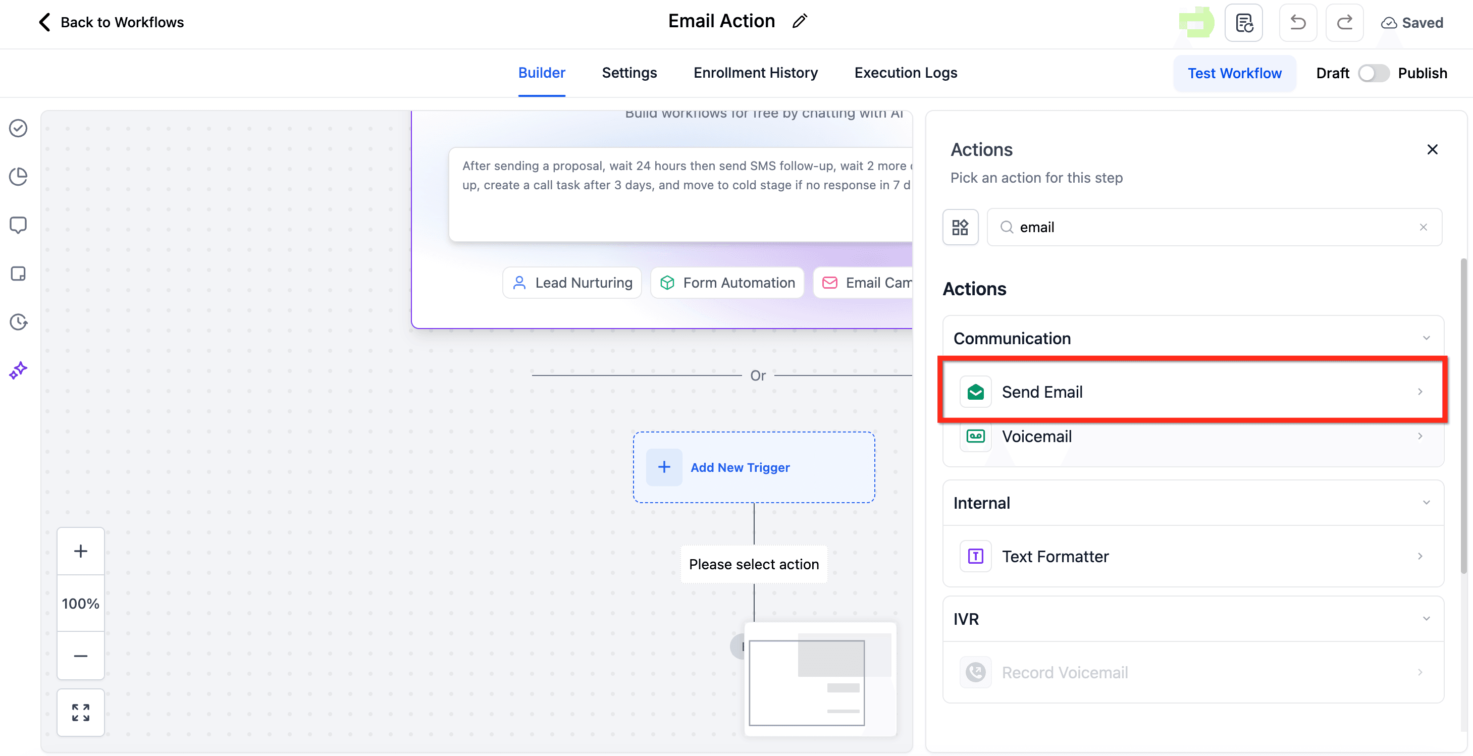 Schermata 3 — Gestione dei Template Email negli Step del Workflow