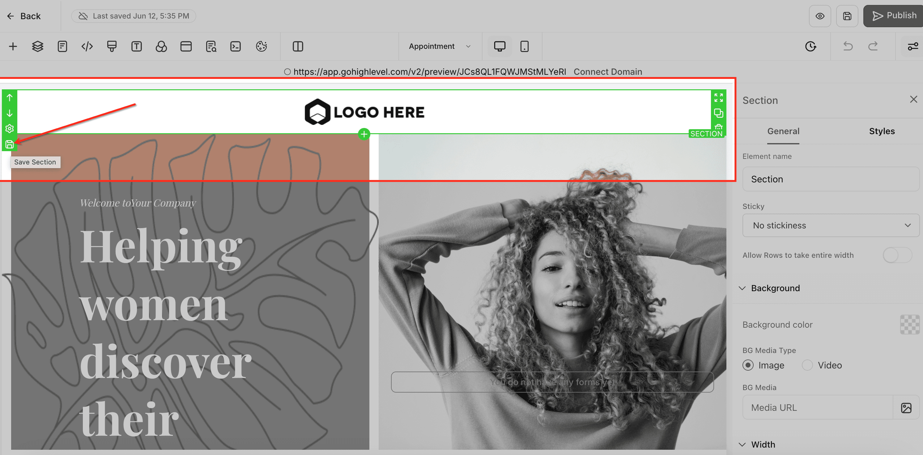 Schermata 3 — Sezioni Salvate - Funnel, Siti Web, Webinar e E-Commerce Store