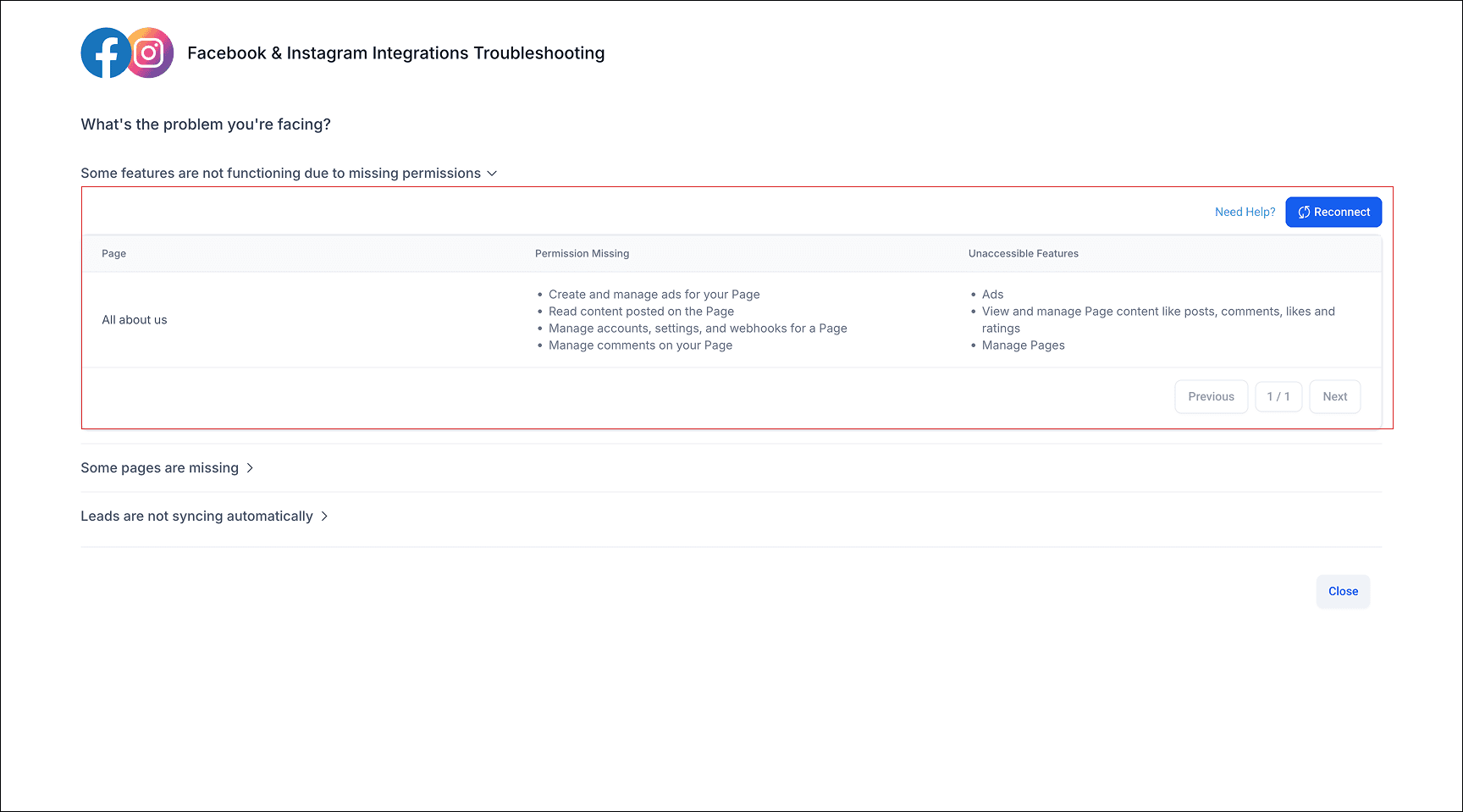 Schermata 13 — Integrazione Facebook Multi-Pagina Lead Ads
