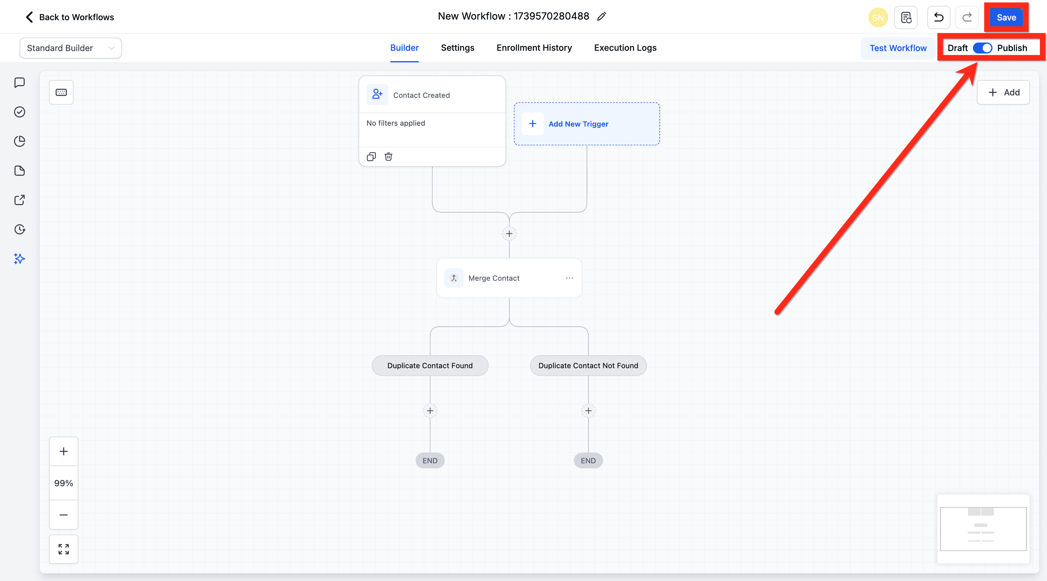 Schermata 5 — Azione Workflow – Merge Contact