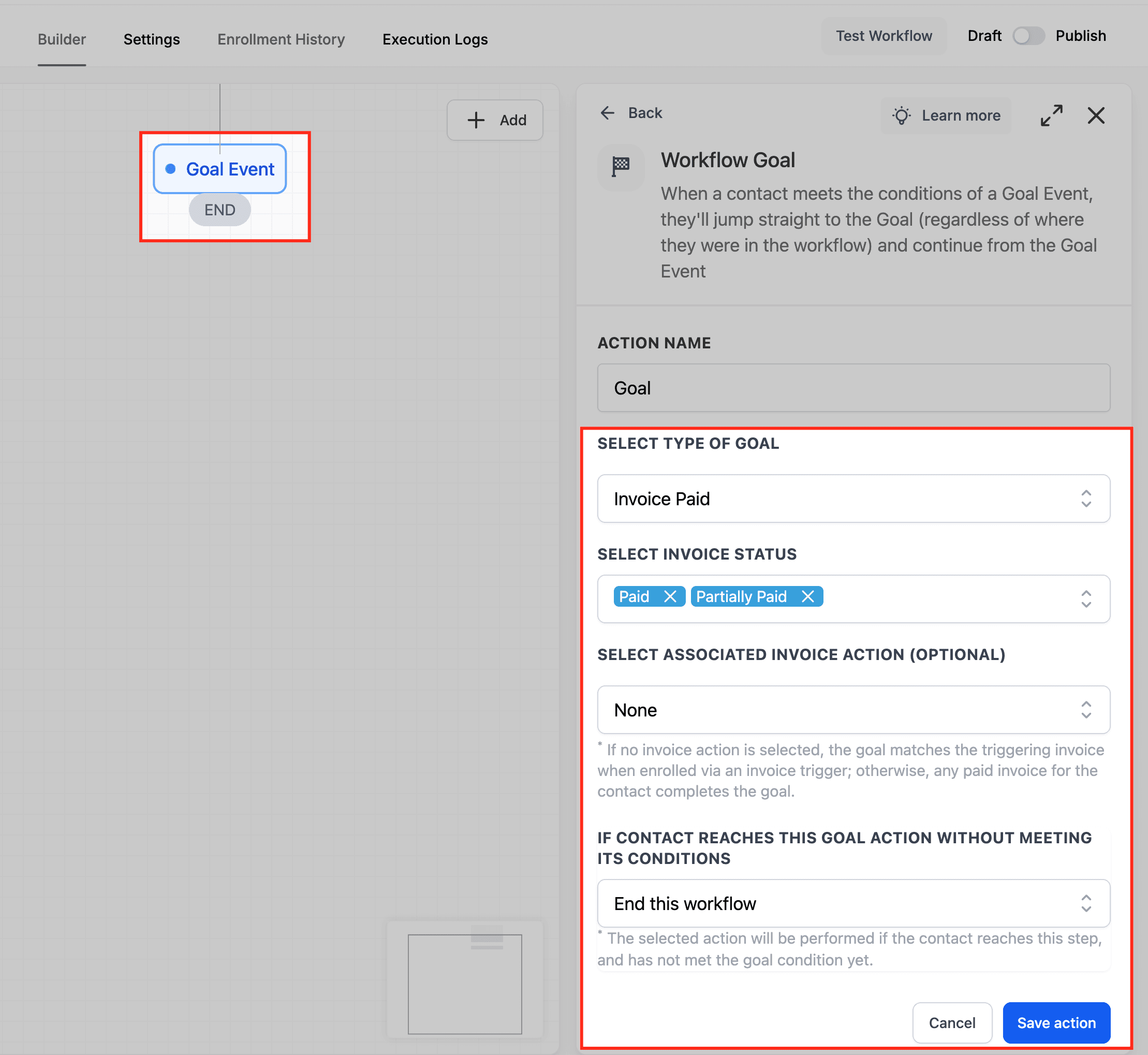 Schermata 3 — Azione Workflow - Goal Event