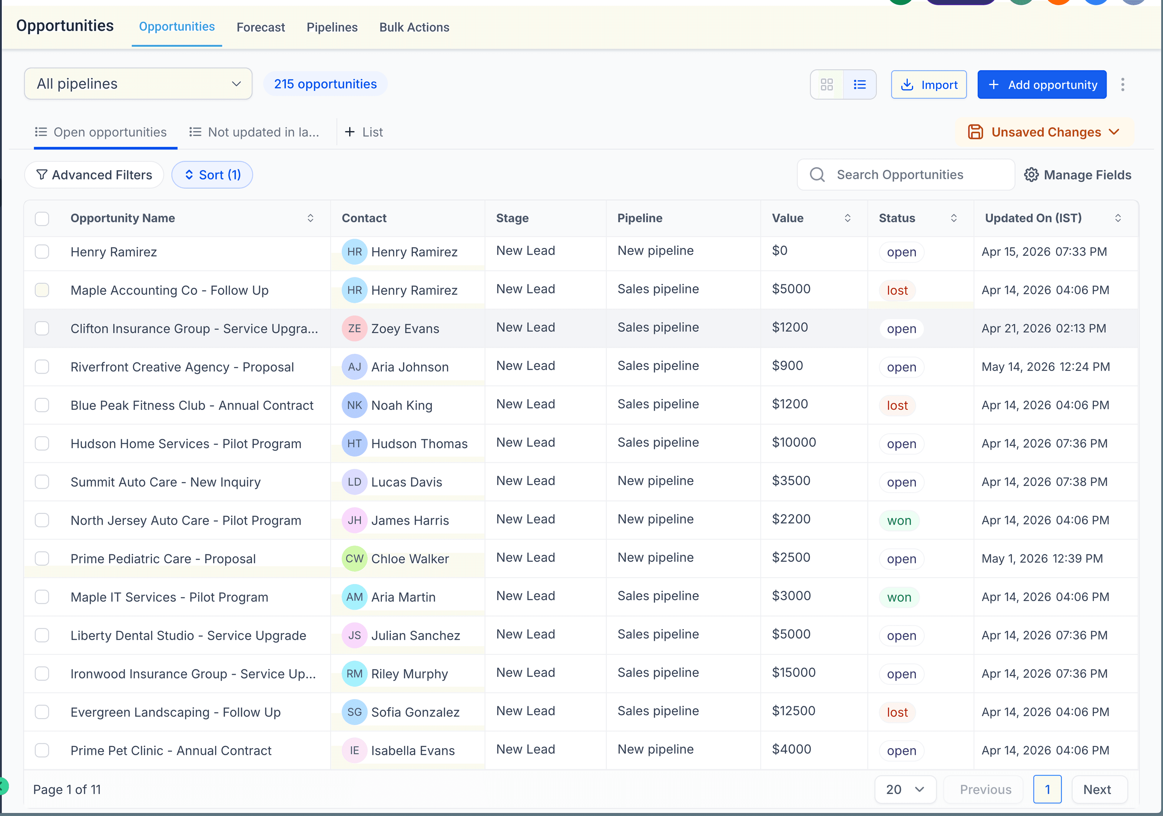 Schermata 7 — List View per le Opportunità