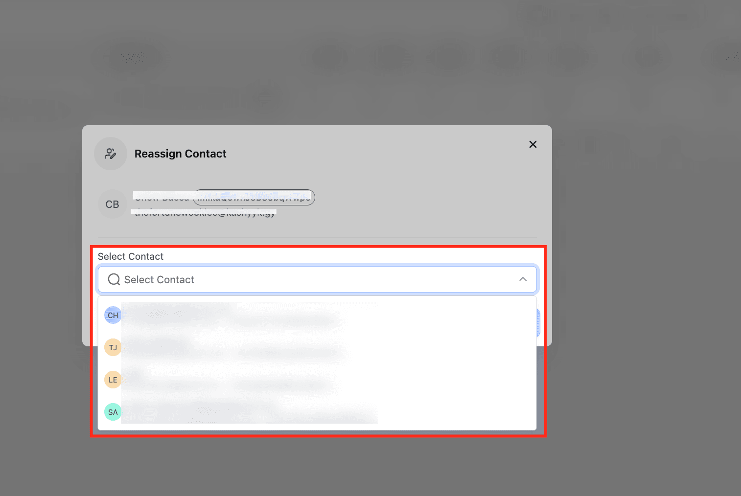 Schermata 4 — Riassegnazione dei Contatti CRM tra Affiliati