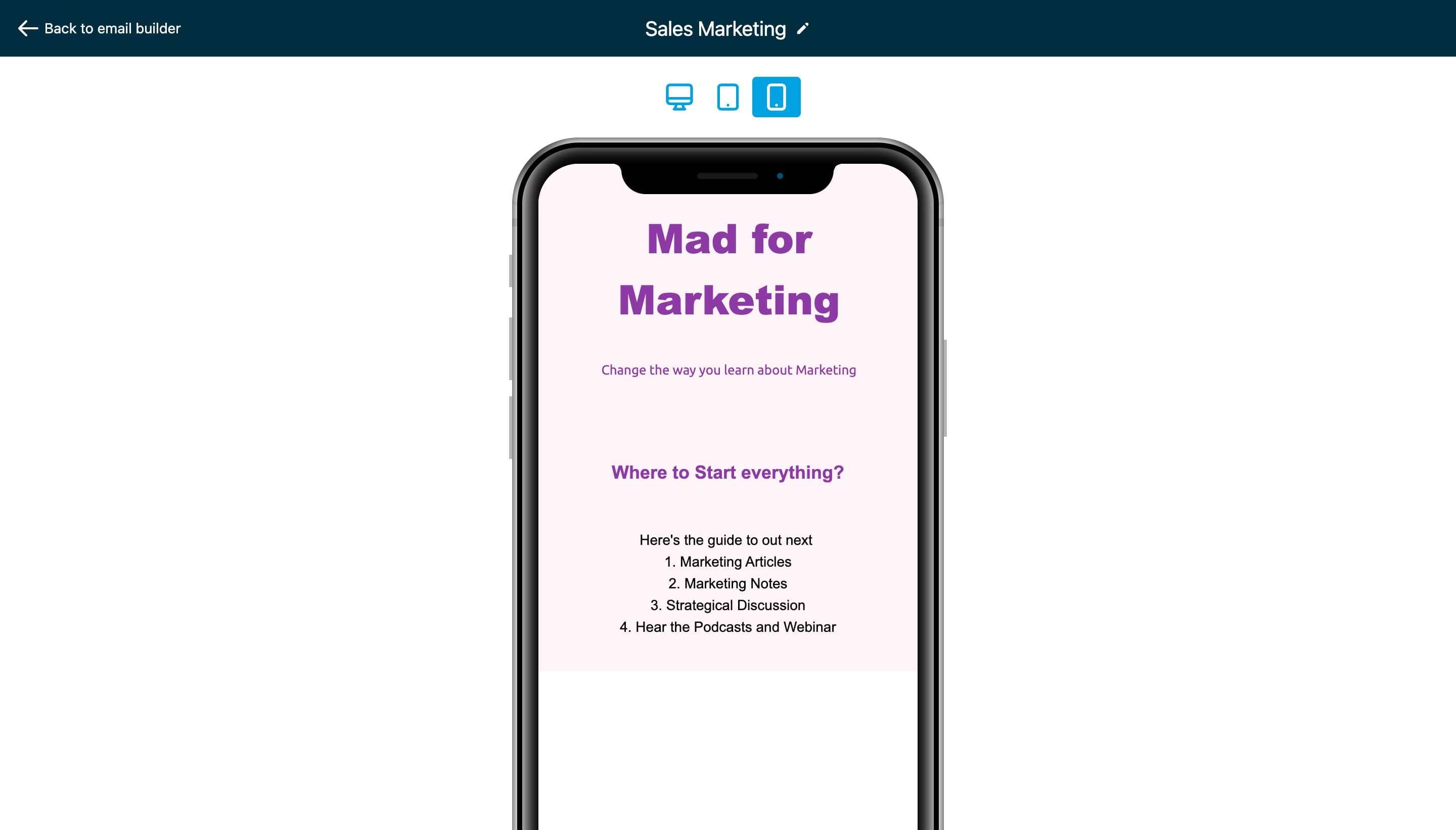Schermata 4 — Nascondere elementi email nella visualizzazione mobile