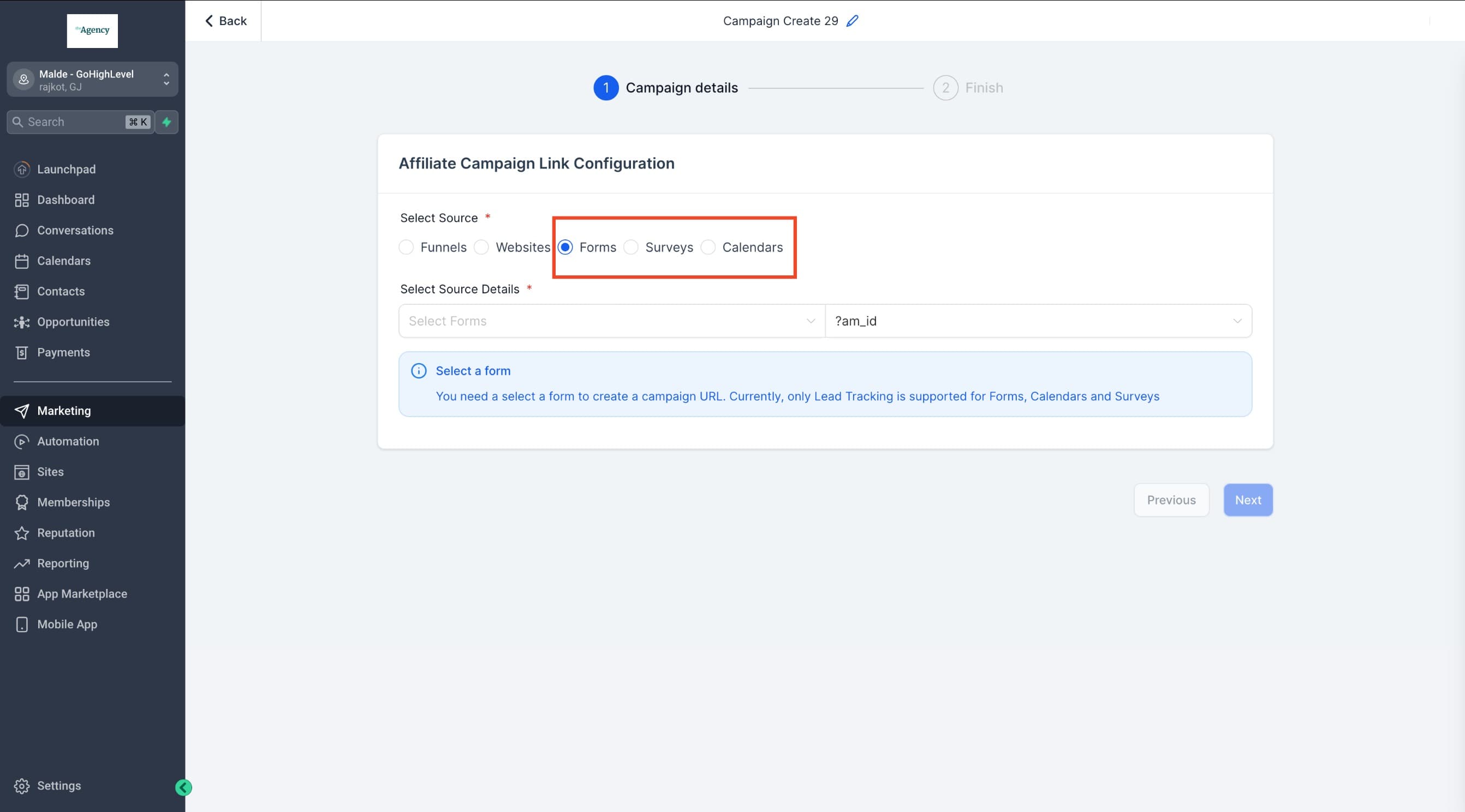 Schermata 2 — Come tracciare i lead da una Campaign di affiliazione