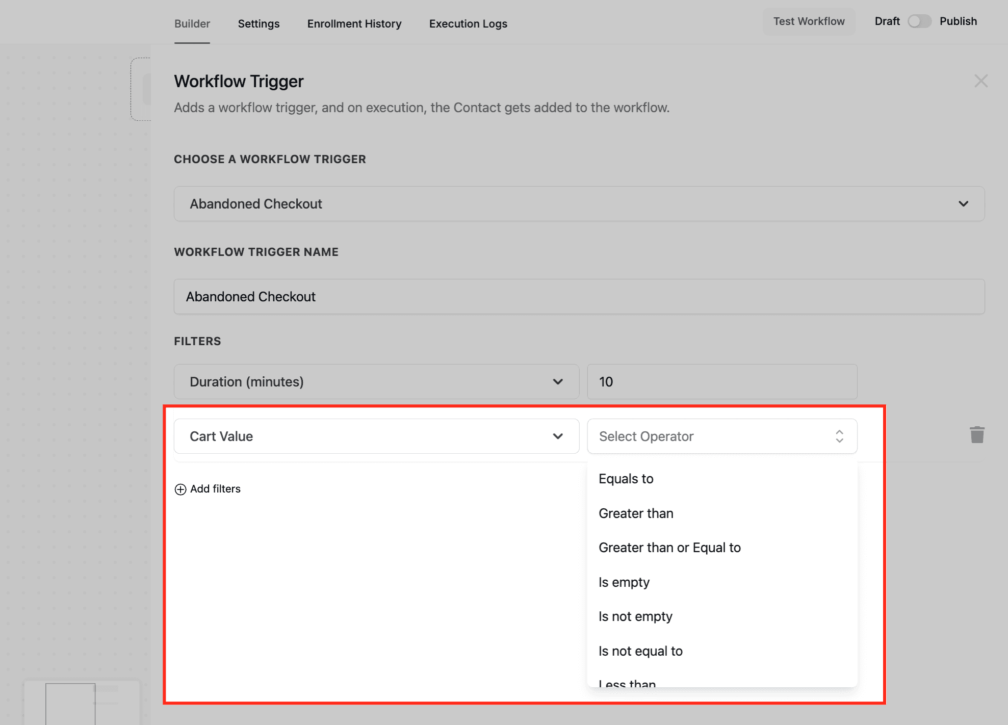 Schermata 4 — Workflow Trigger - Carrello Abbandonato Shopify
