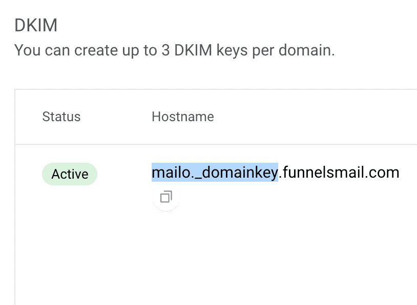 Esempio del valore host da copiare con dominio principale