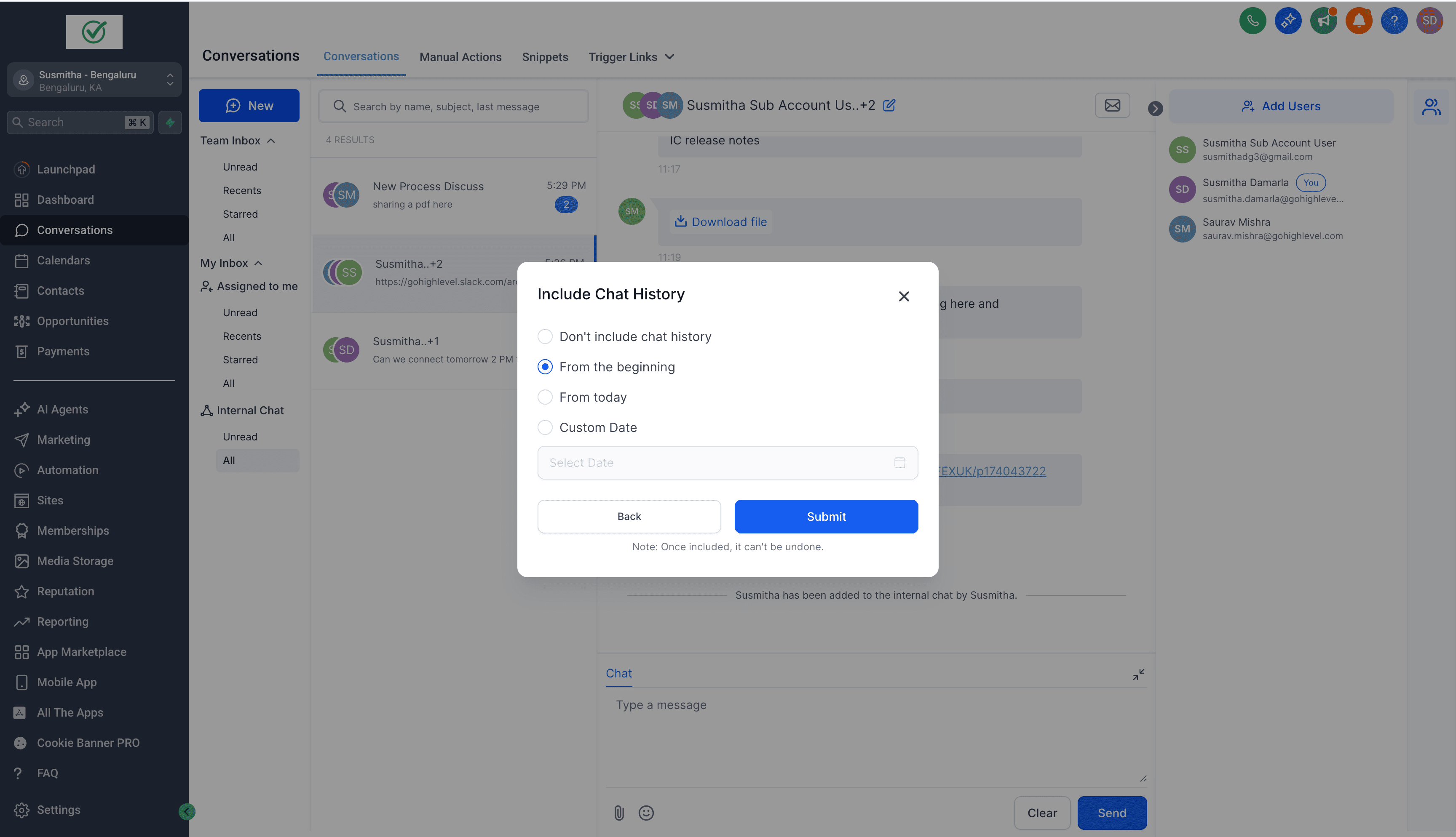 Schermata 6 — Internal Chat: Comunicazione Privata del Team