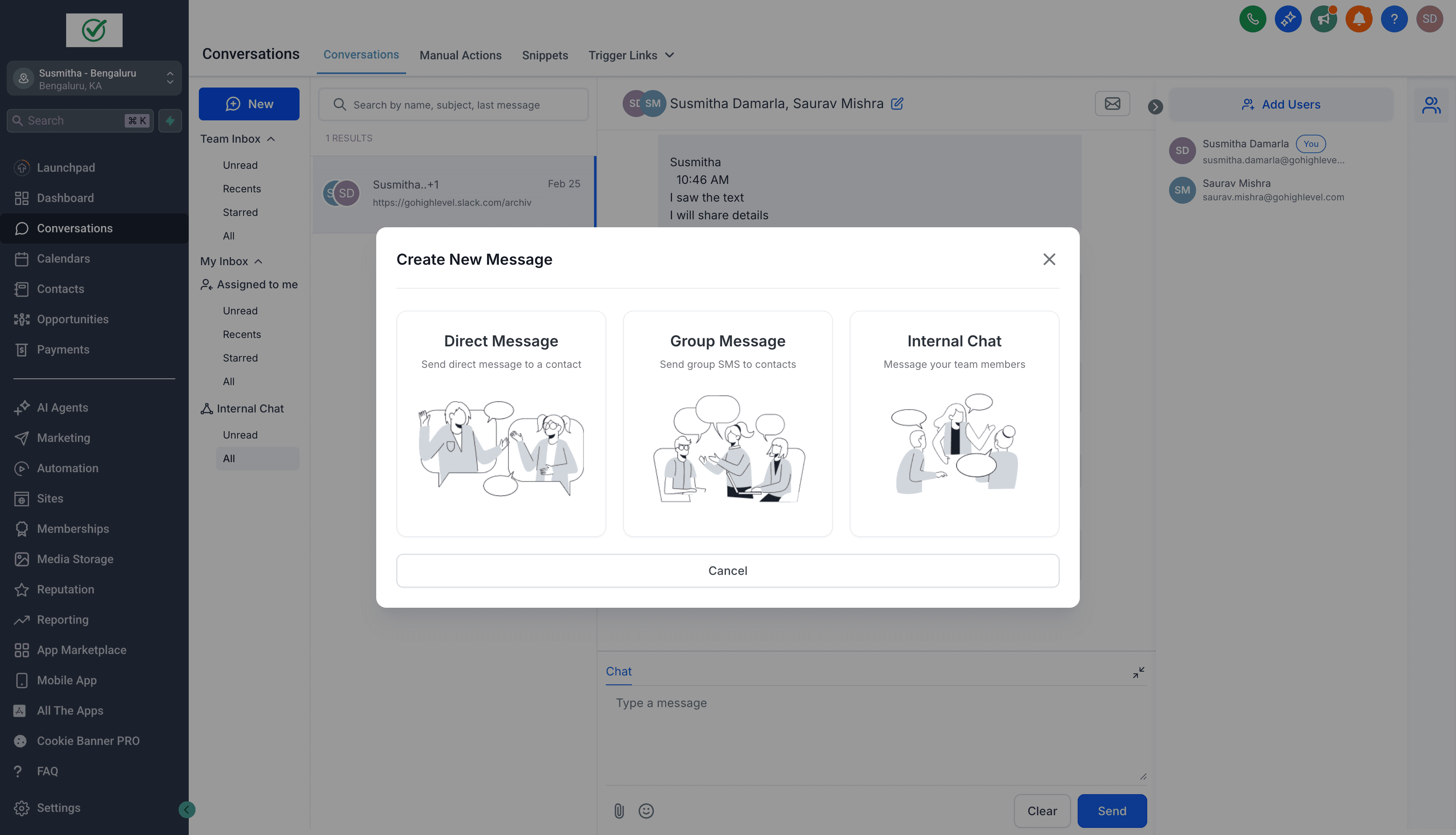 Schermata 1 — Internal Chat: Comunicazione Privata del Team