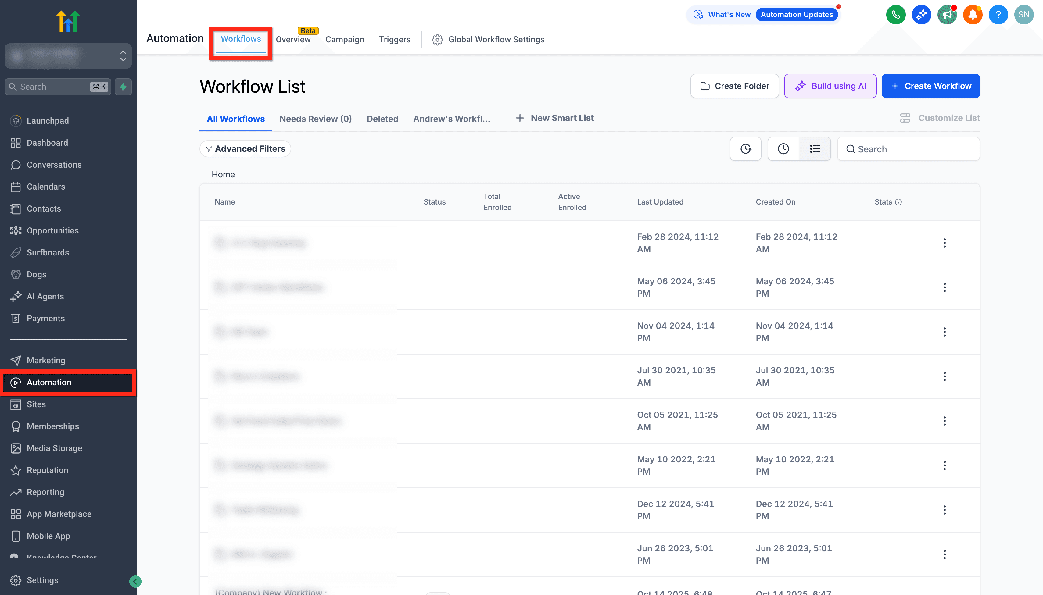 Schermata 1 — Come passare da un Workflow all'altro