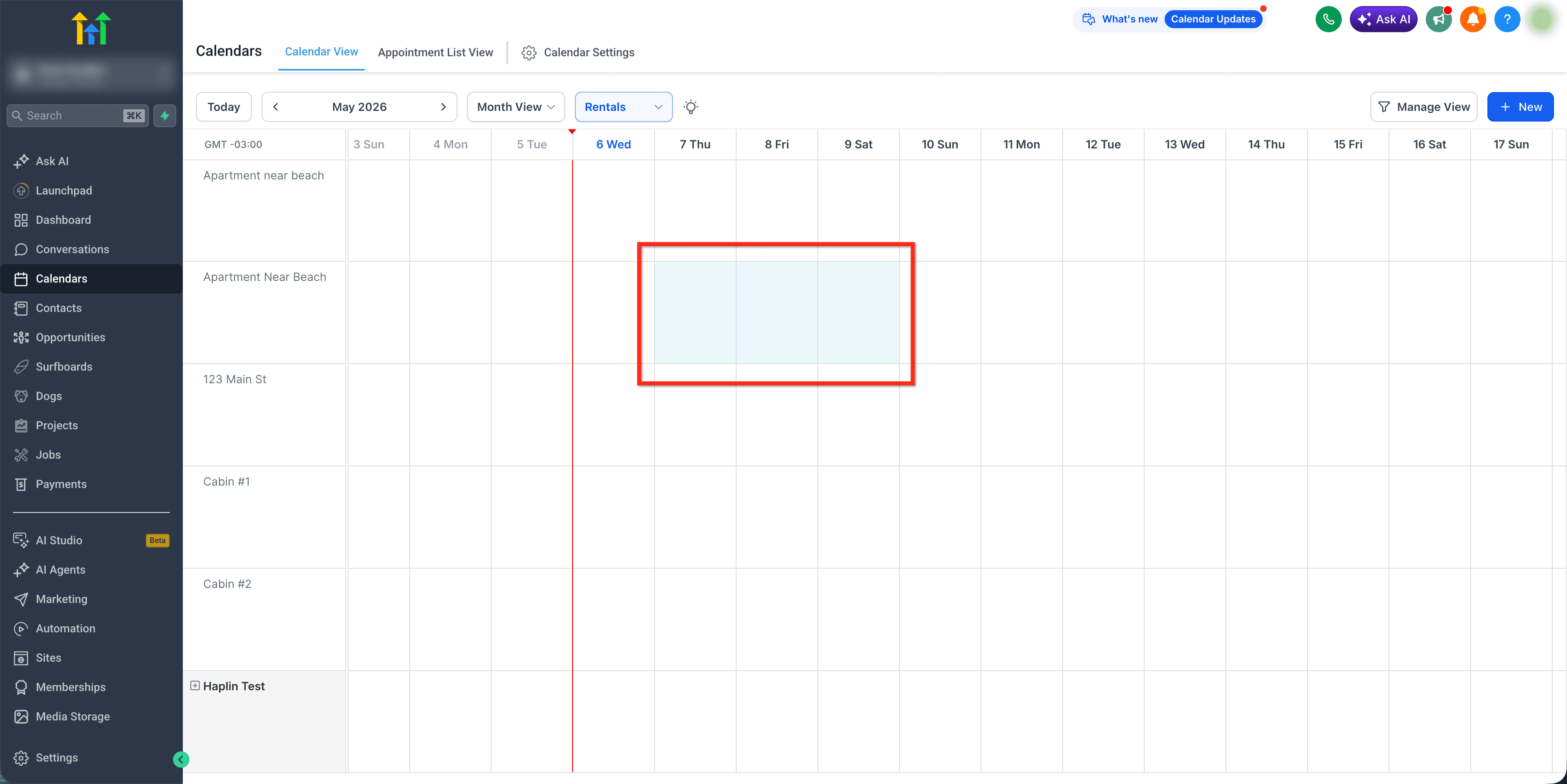 Schermata 9 — Visualizzazione Calendario per i Noleggi