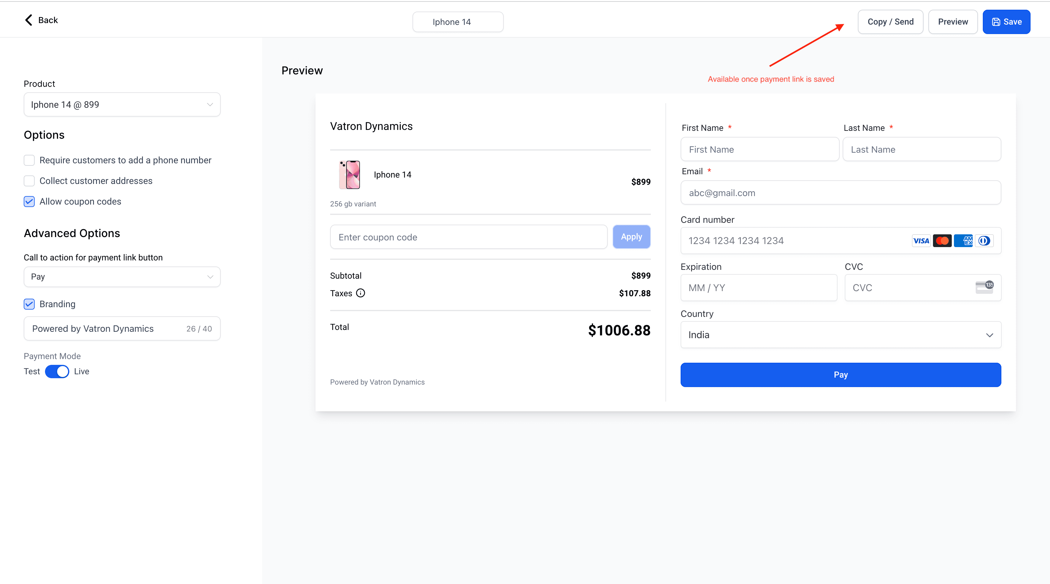 Schermata 5 — Come inviare link di pagamento personalizzati a più contatti?